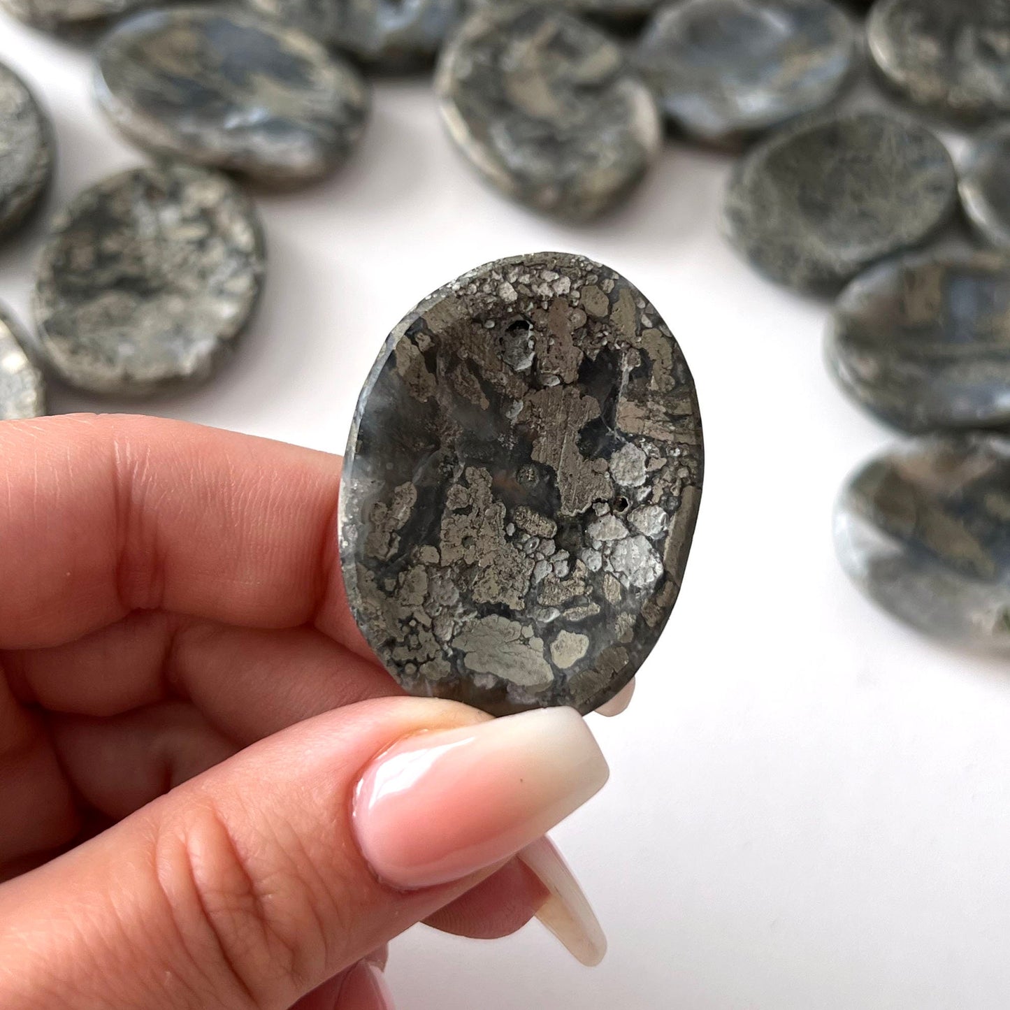 WEALTH Marcasite Worry Stone | Prosperity | Abundance | Self-Worth | Focus | Financial Growth | RARE - Sole Luna