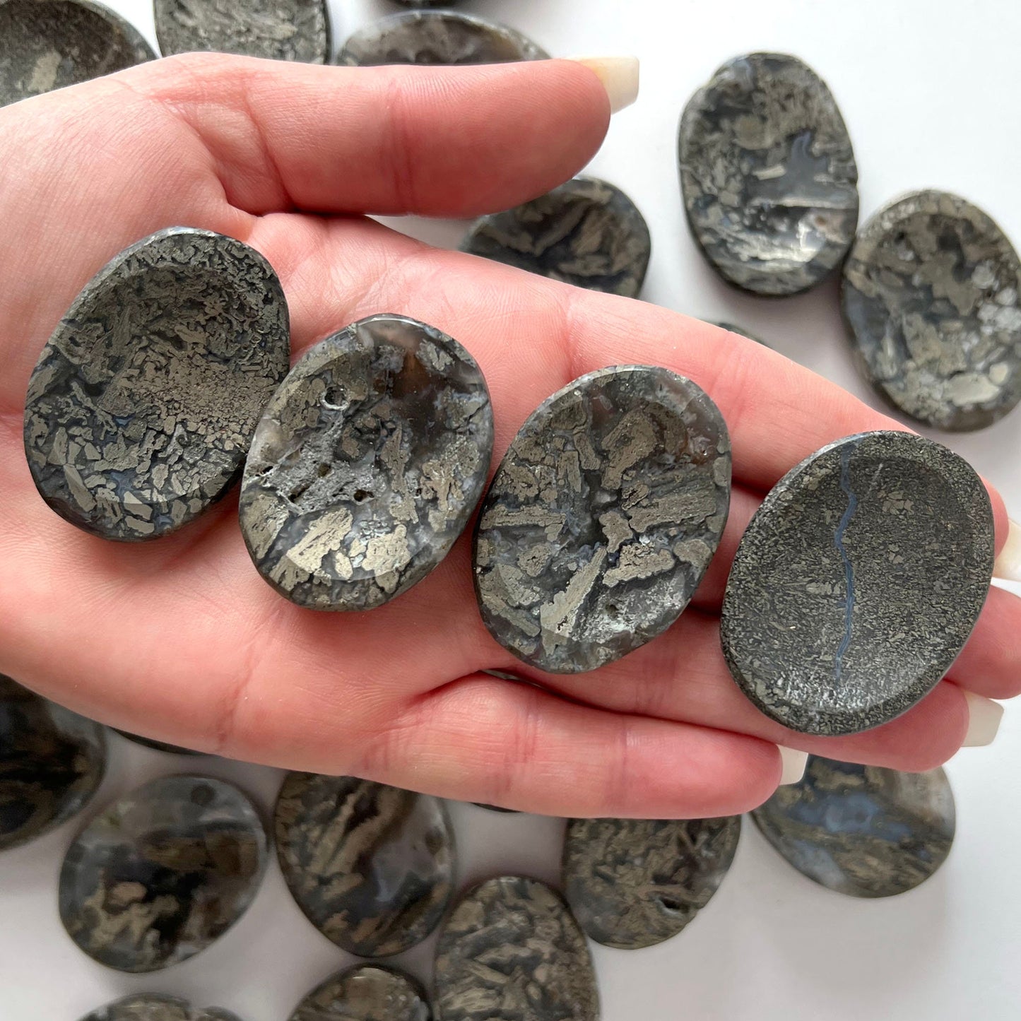 WEALTH Marcasite Worry Stone | Prosperity | Abundance | Self-Worth | Focus | Financial Growth | RARE - Sole Luna