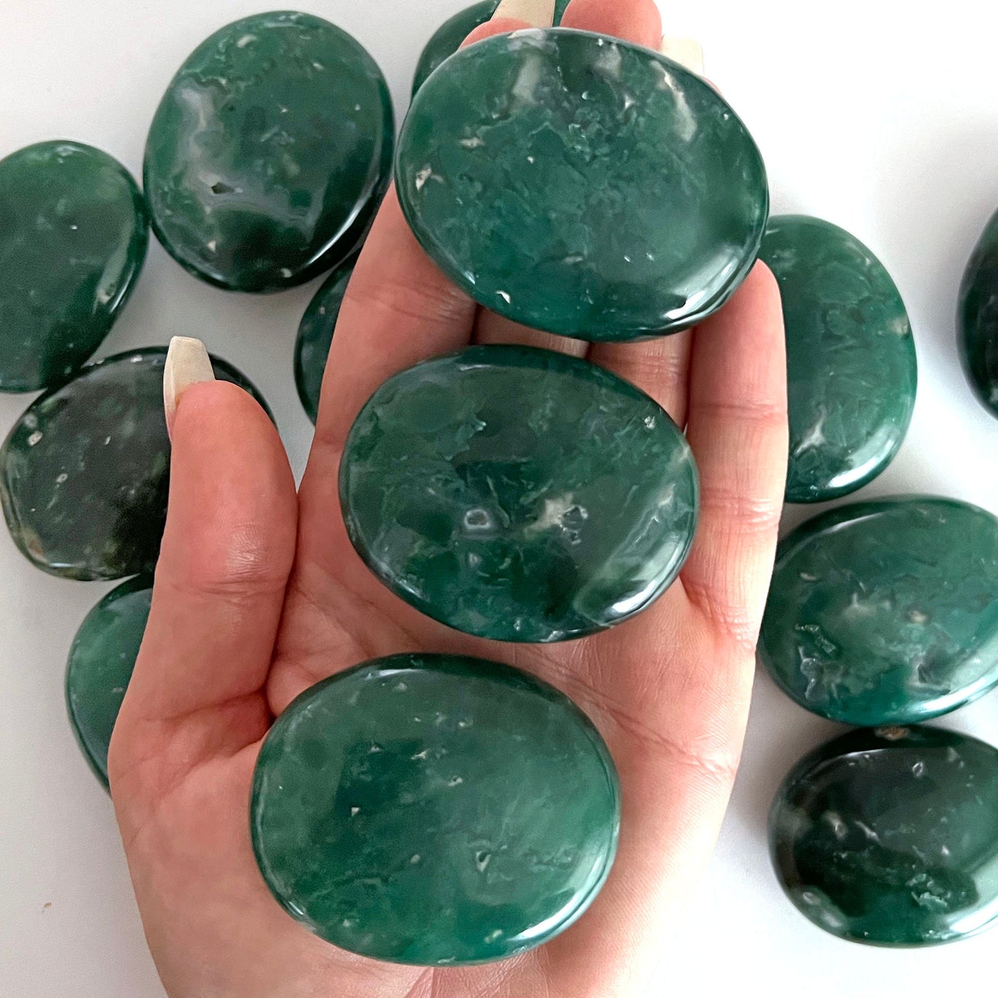 Green Chalcedony Palm Stone