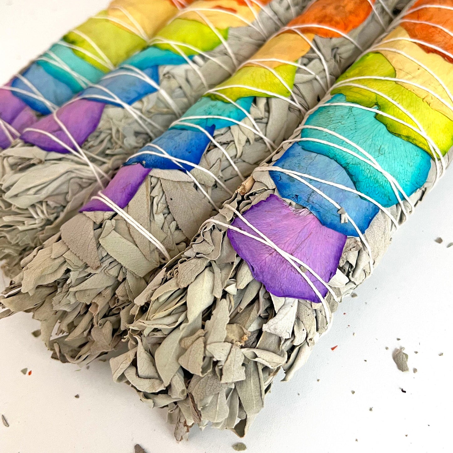 LARGE 9in. Chakra Rose And White Sage Bundle | Smudge Stick | Energy Cleansing - Sole Luna