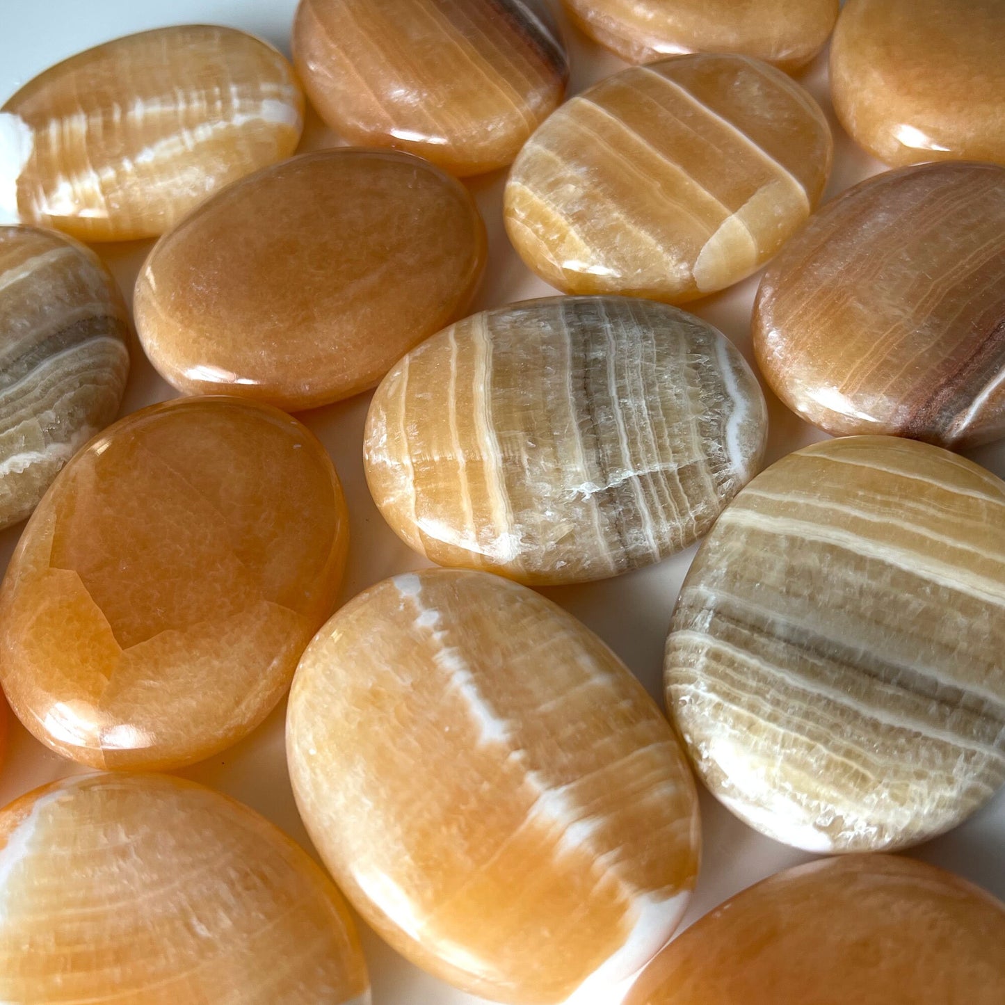 LARGE Orange Calcite Palm Stones | Banded Calcite | Energizing | Creativity Booster | Happiness | Joy | Optimism - Sole Luna