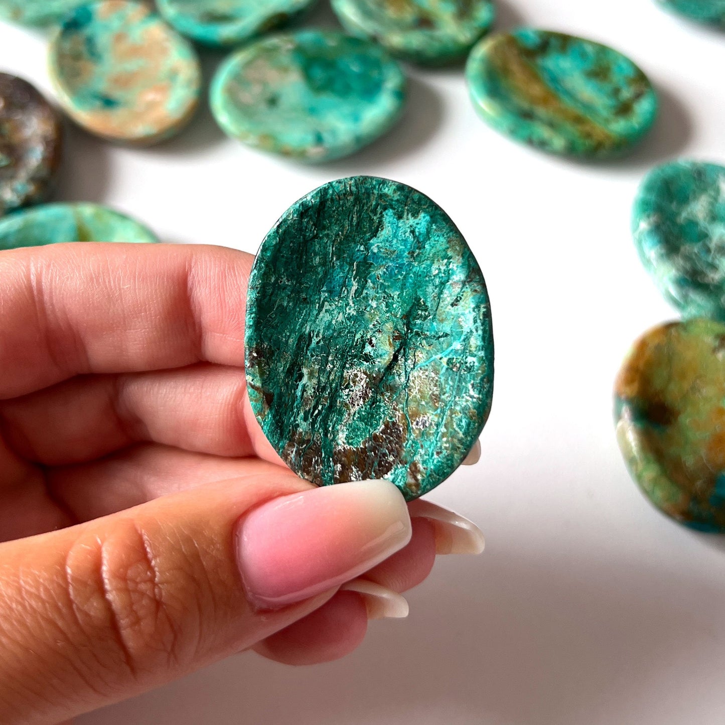 Peruvian Chrysocolla Worry Stone | Communication | Personal Truth | Happiness | Transition + Change | Meditation - Sole Luna