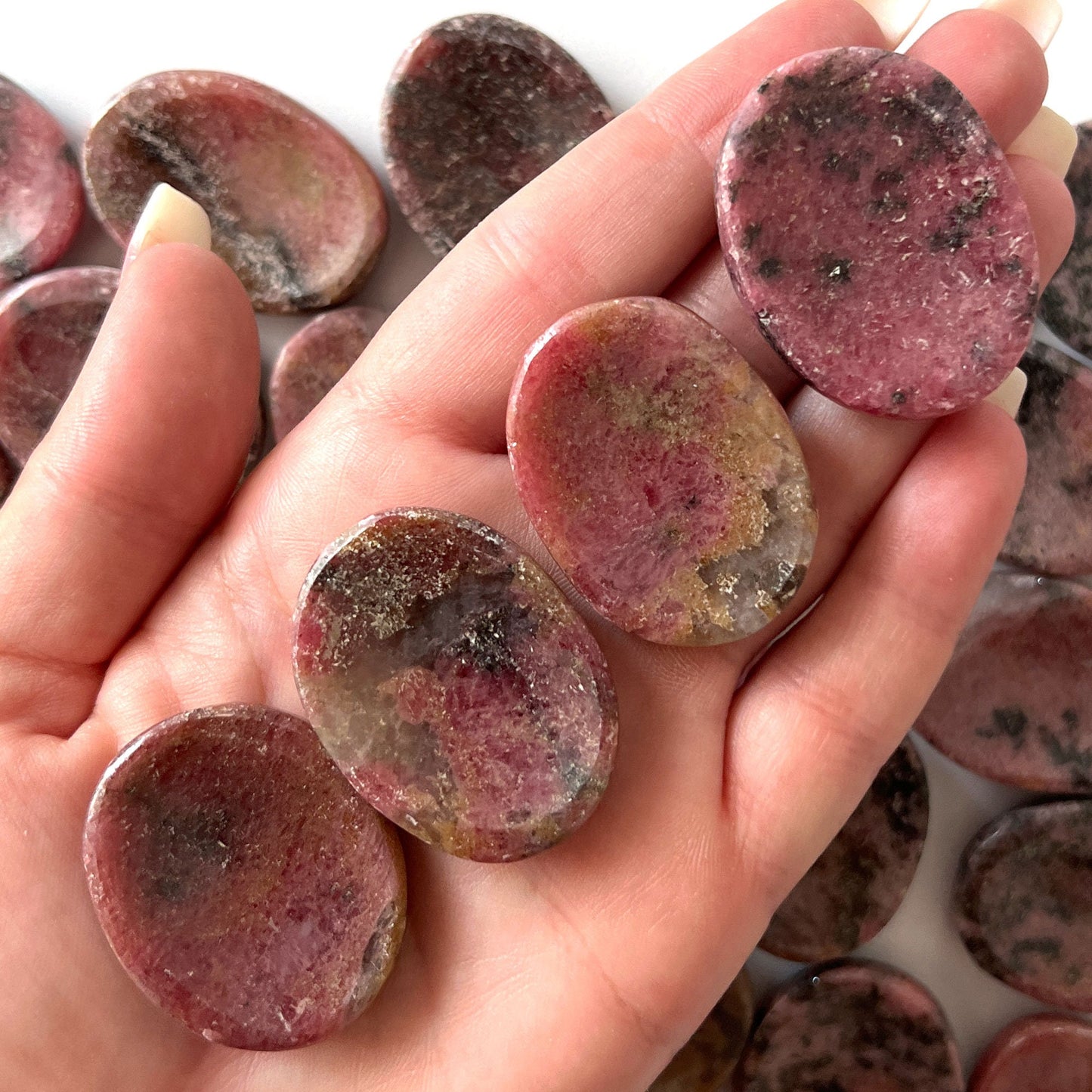 Rhodonite in Quartz Worry Stone | Emotional Balance | Heart Healing | Fear Release | Emotional Abuse | Trauma | Purge Toxicity - Sole Luna