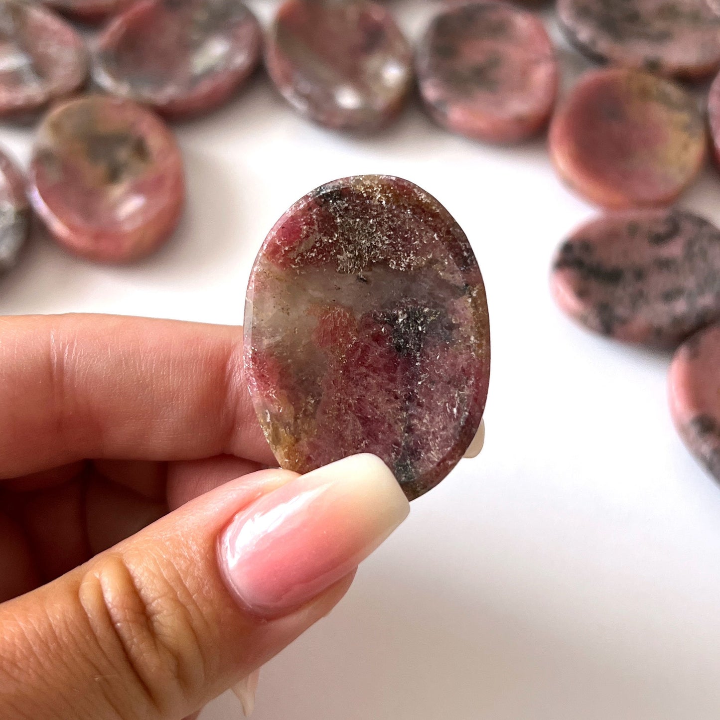 Rhodonite in Quartz Worry Stone | Emotional Balance | Heart Healing | Fear Release | Emotional Abuse | Trauma | Purge Toxicity - Sole Luna