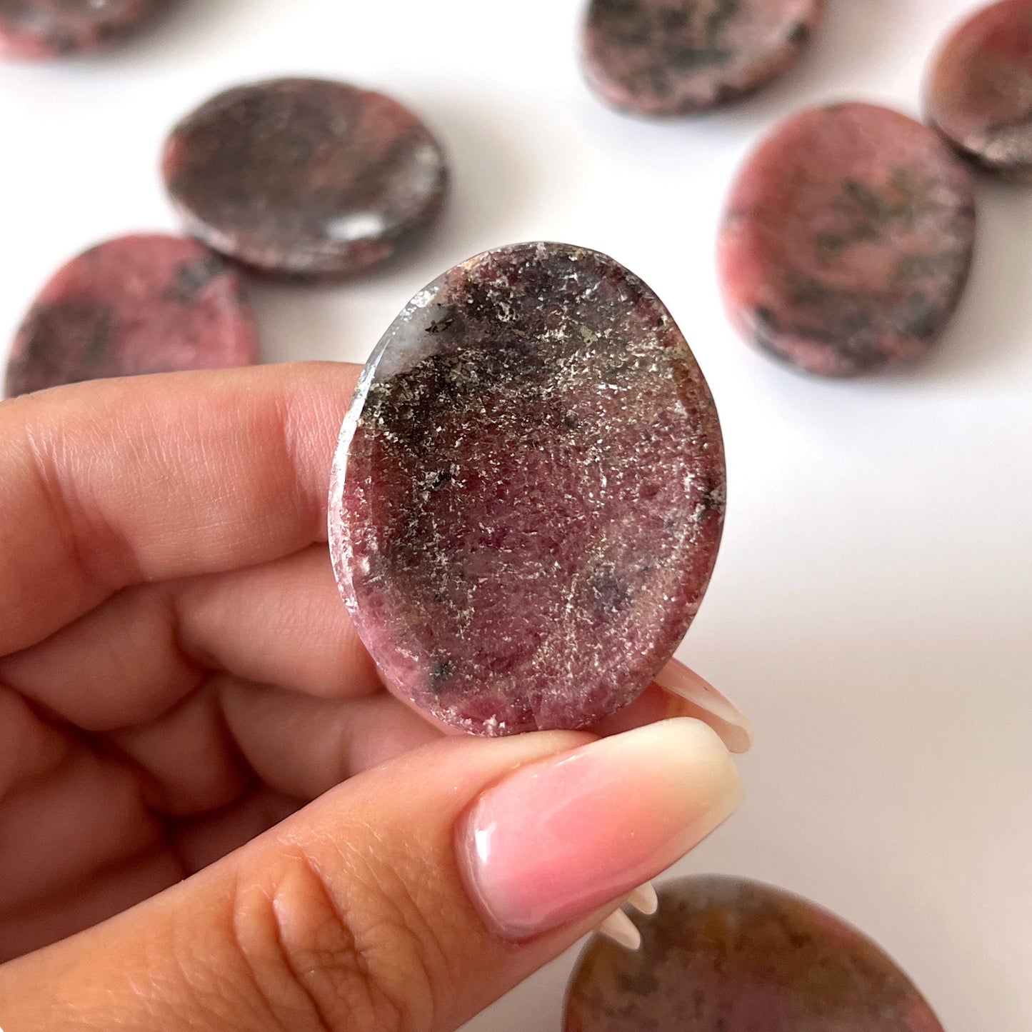 Rhodonite in Quartz Worry Stone | Emotional Balance | Heart Healing | Fear Release | Emotional Abuse | Trauma | Purge Toxicity - Sole Luna