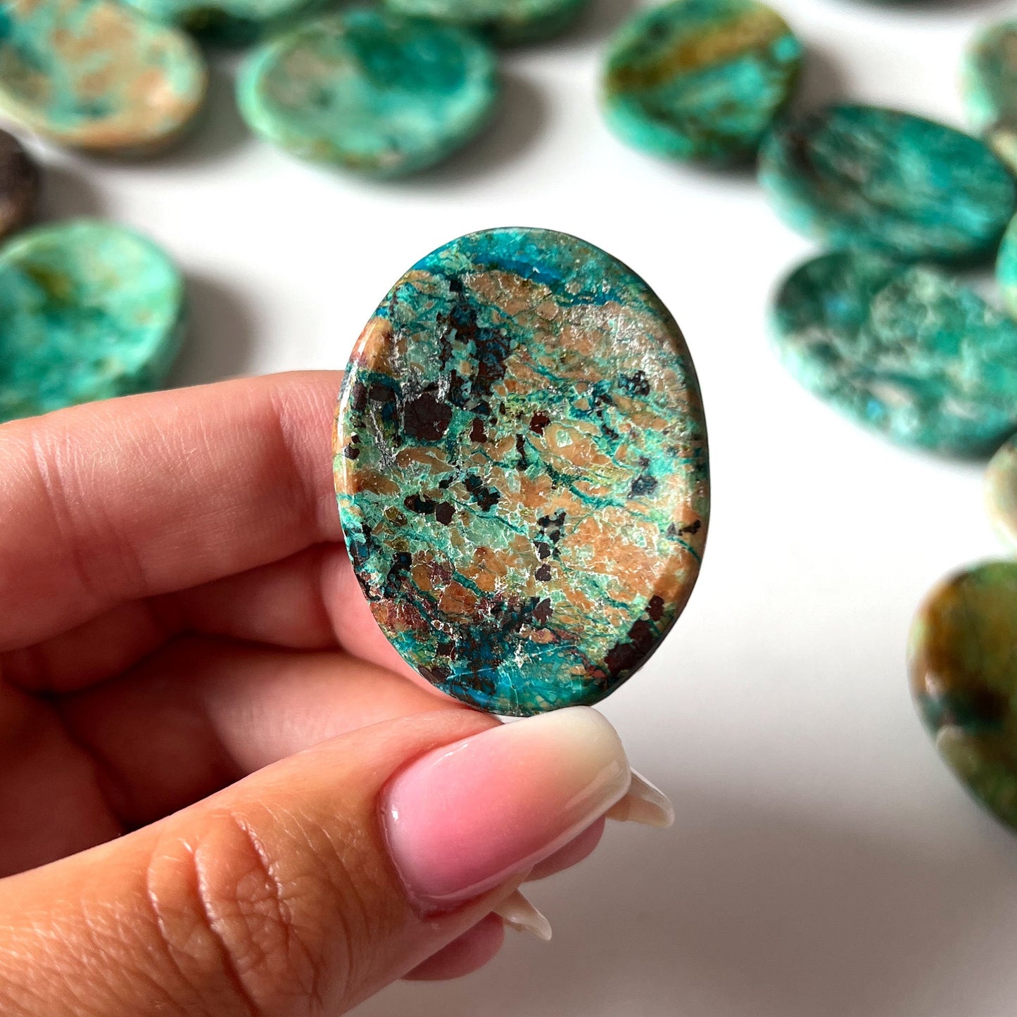Peruvian Chrysocolla Worry Stone | Communication | Personal Truth | Happiness | Transition + Change | Meditation - Sole Luna