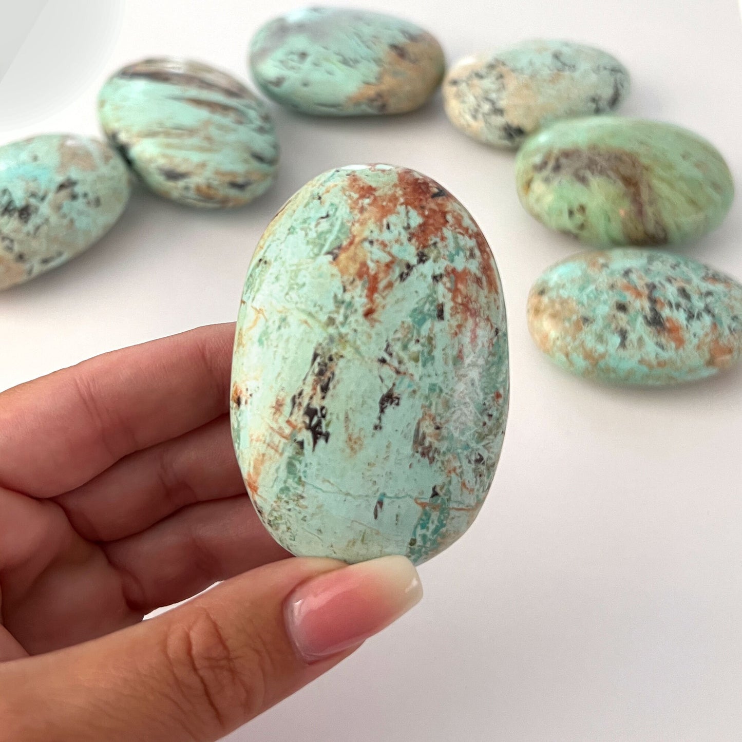 EARTHY Light Peruvian Turquoise Palm Stone | Chryscolla | Truth | Communication | Protection | Optimism | Calming - Sole Luna