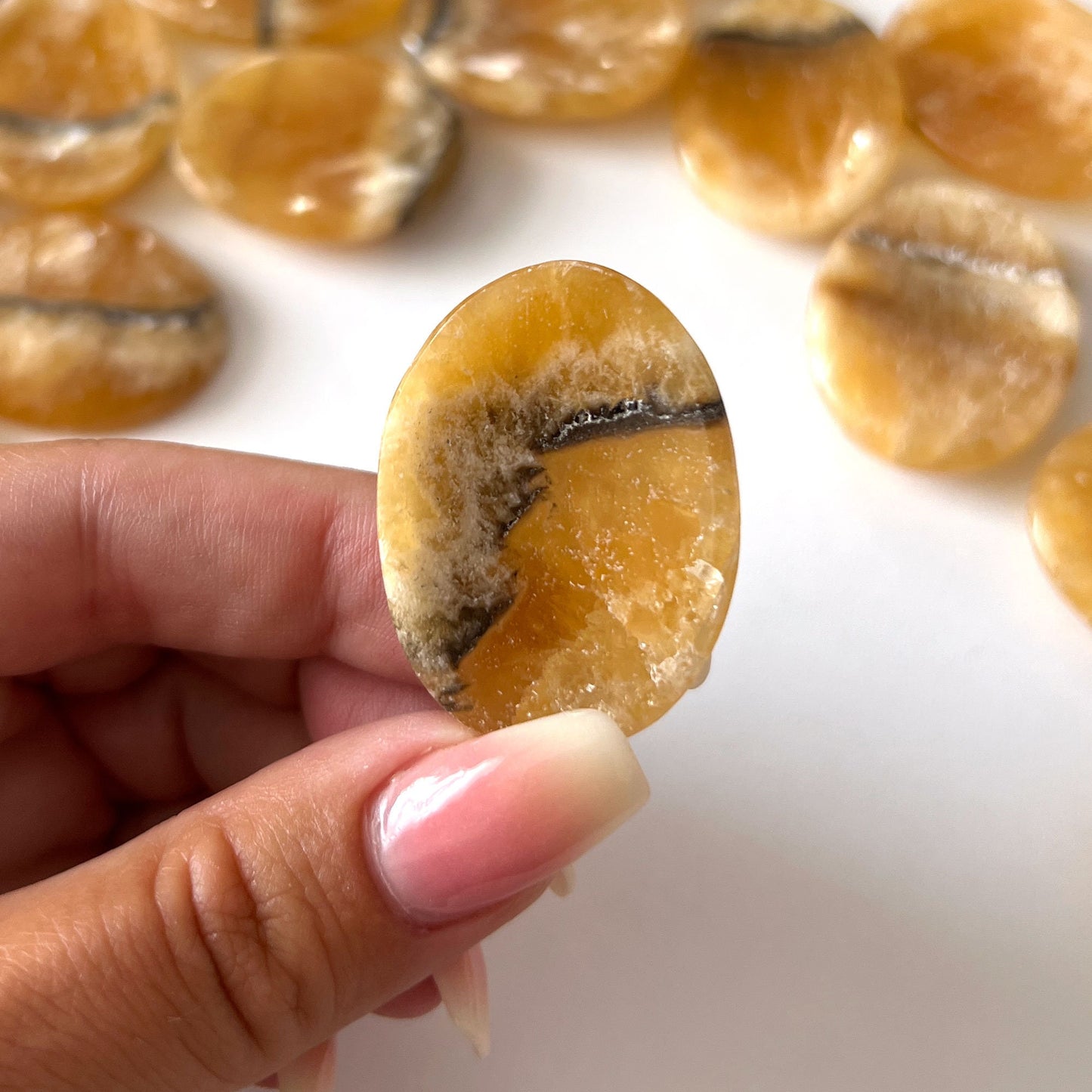 Phantom Zebra Orange Calcite Worry Stone | Banded Calcite | Energizing | Creativity Booster | Happiness | Joy | Optimism - Sole Luna