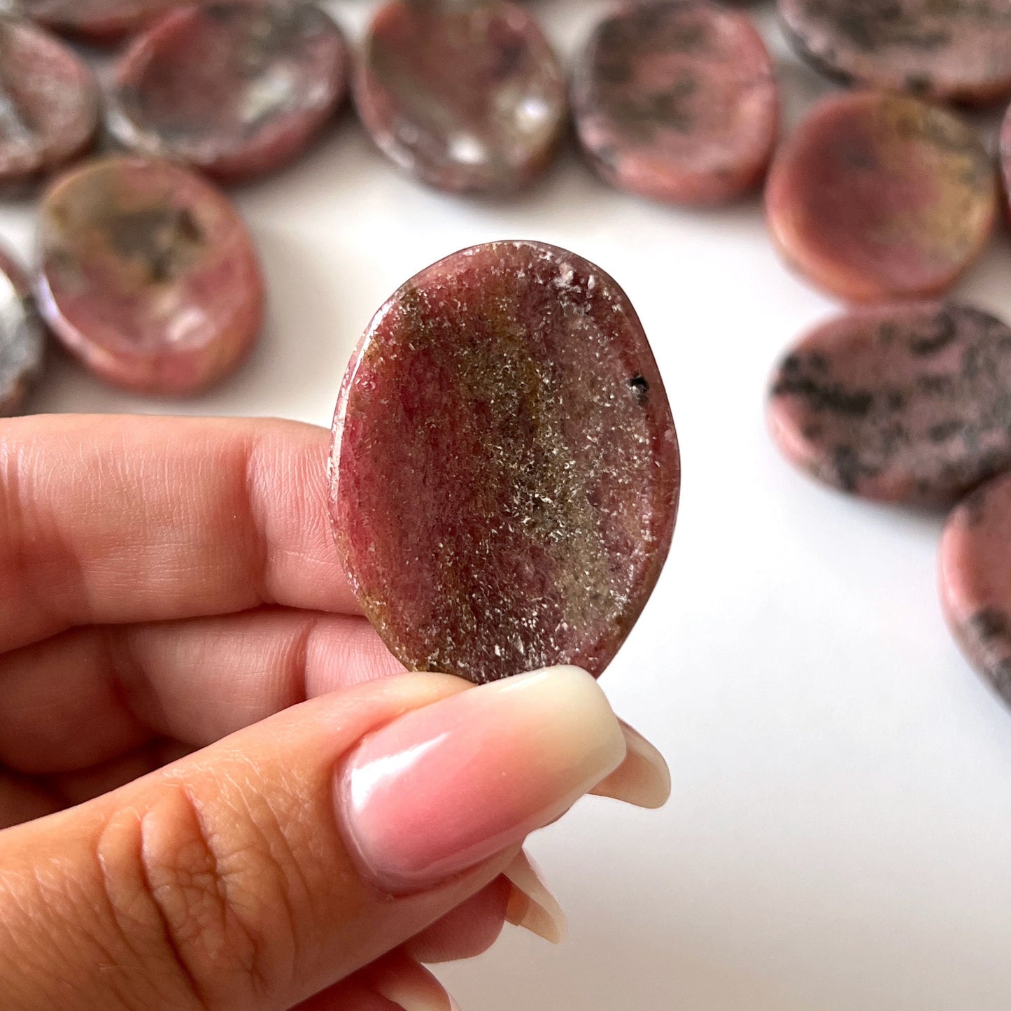 Rhodonite in Quartz Worry Stone | Emotional Balance | Heart Healing | Fear Release | Emotional Abuse | Trauma | Purge Toxicity - Sole Luna