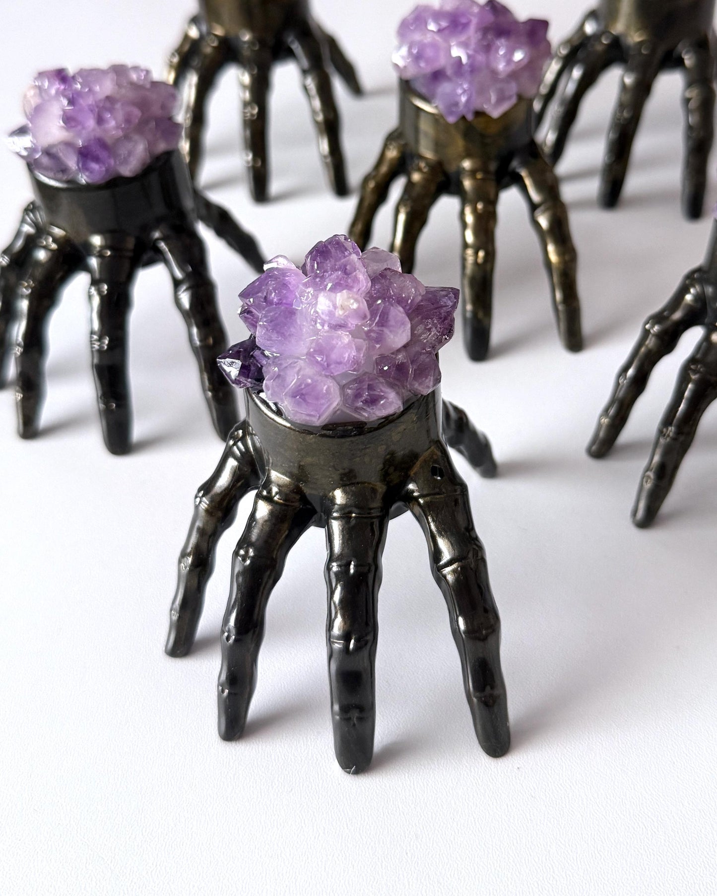 Amethyst Cluster Skeleton Hand Lamp