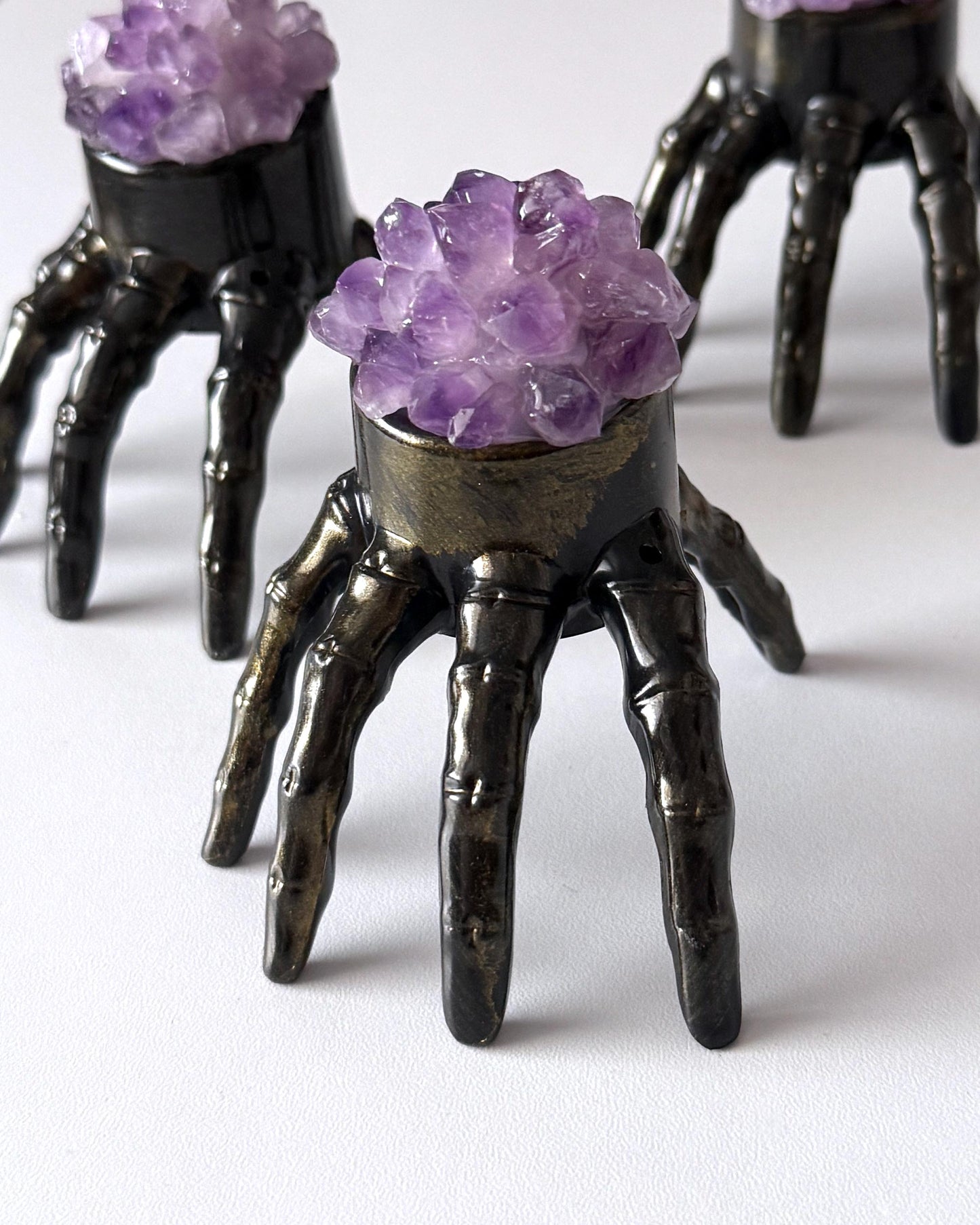 Amethyst Cluster Skeleton Hand Lamp