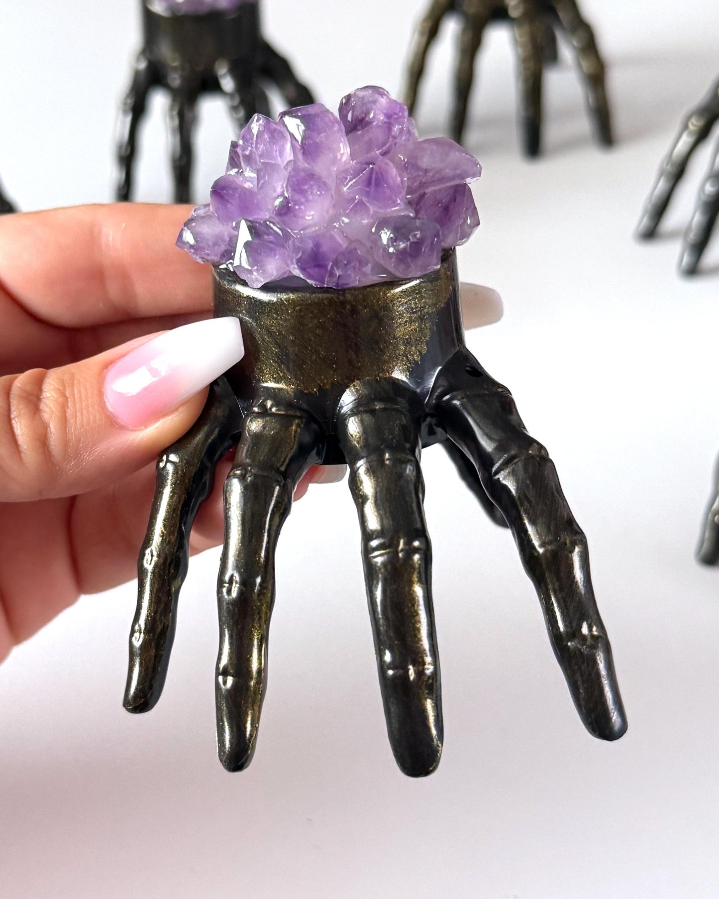 Amethyst Cluster Skeleton Hand Lamp