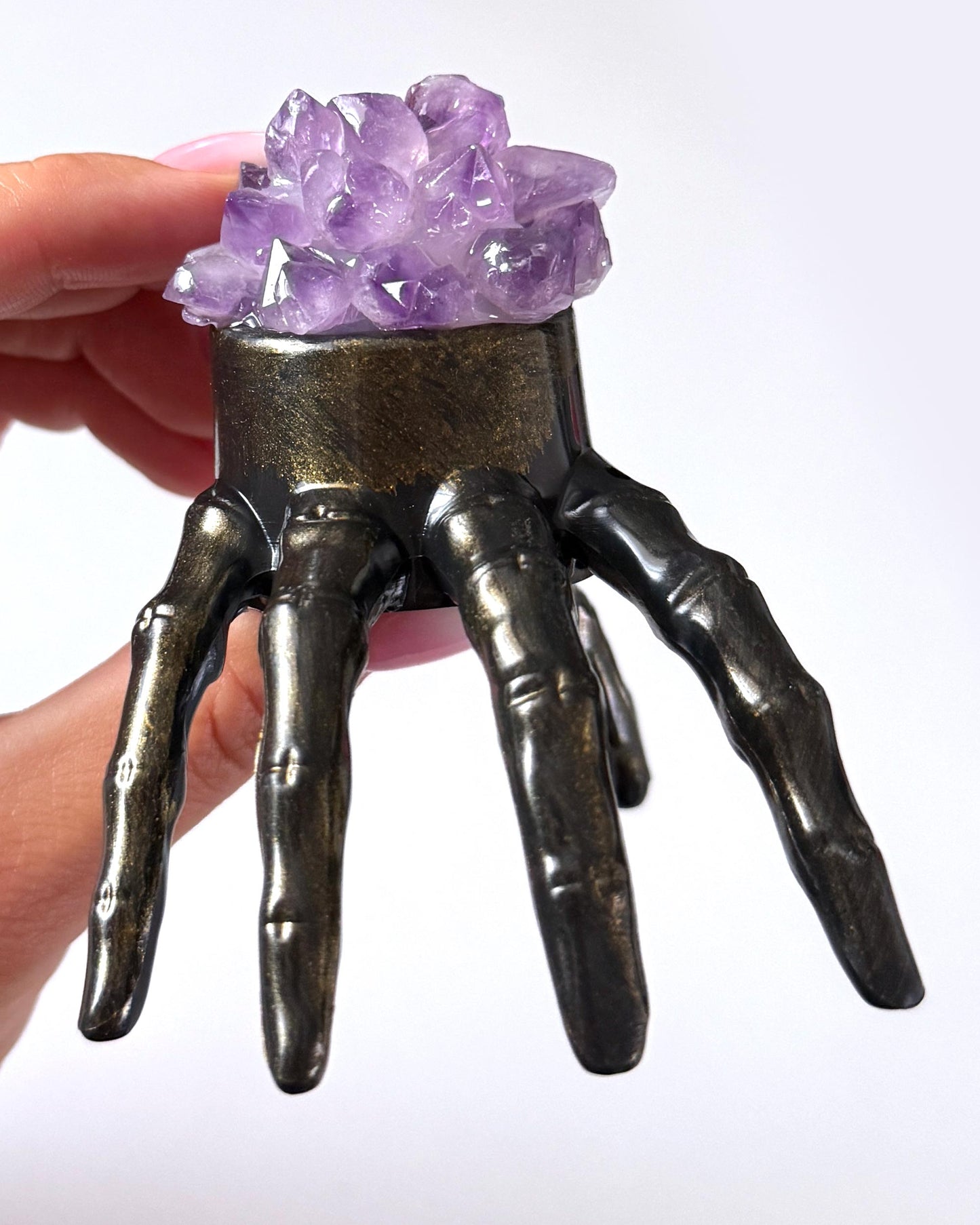 Amethyst Cluster Skeleton Hand Lamp