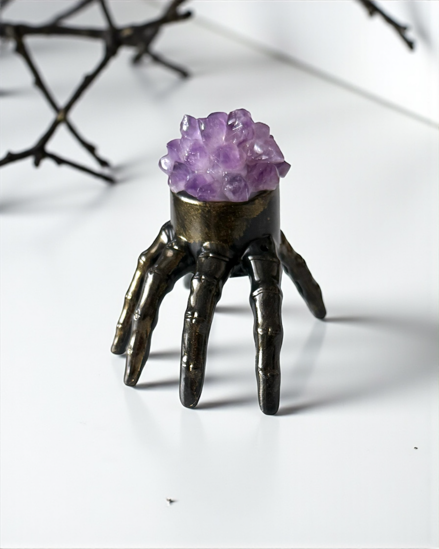 Amethyst Cluster Skeleton Hand Lamp