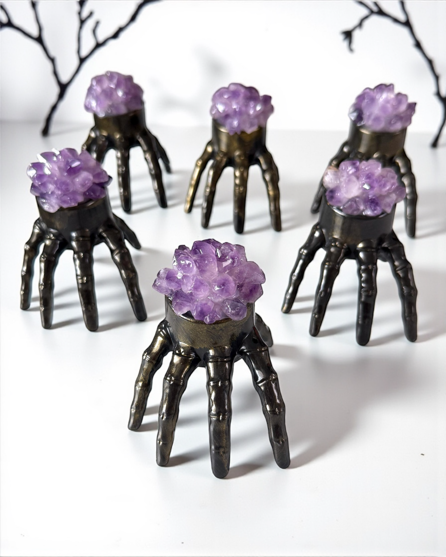 Amethyst Cluster Skeleton Hand Lamp