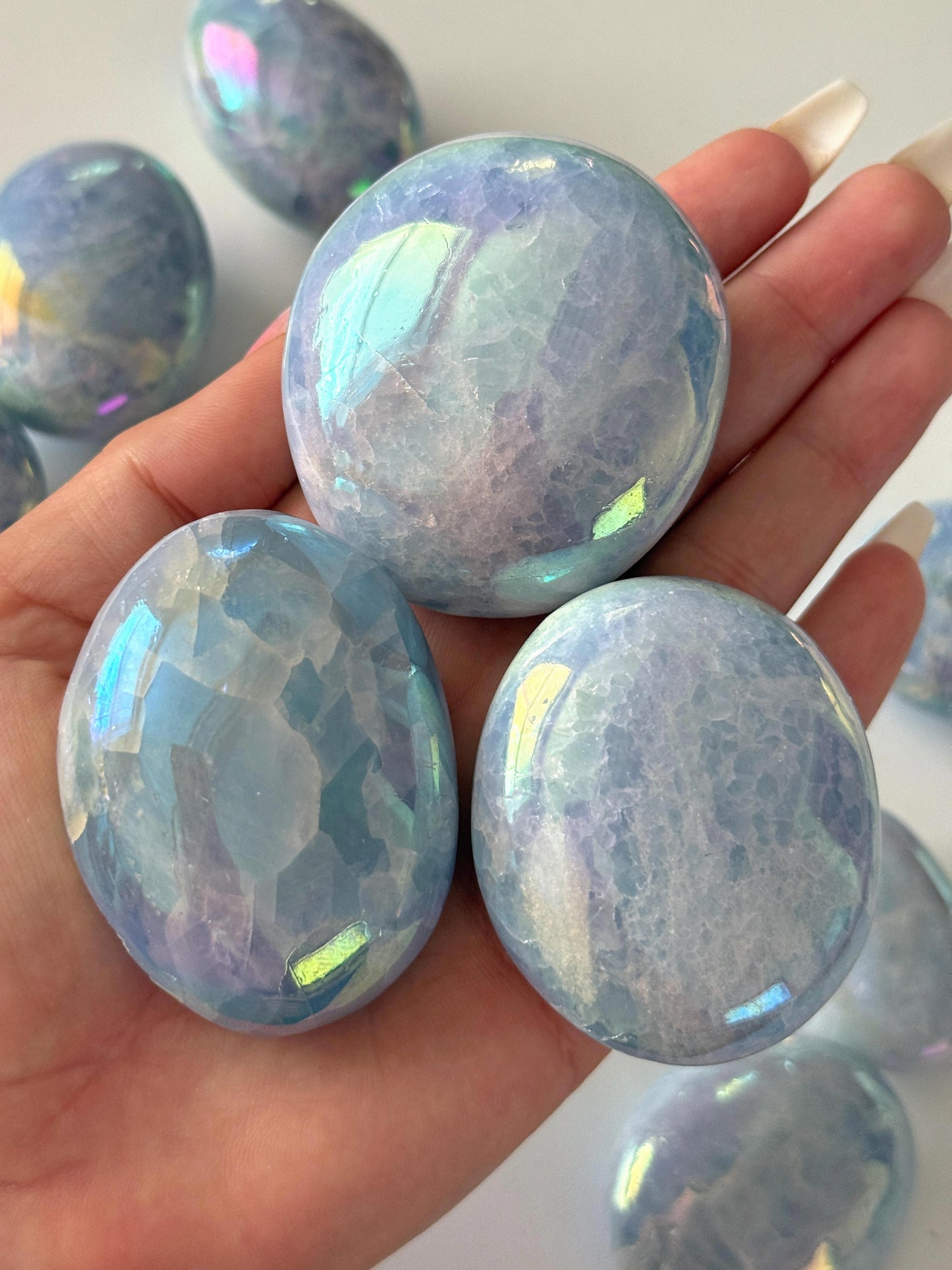 Aura Blue Calcite Palm Stone