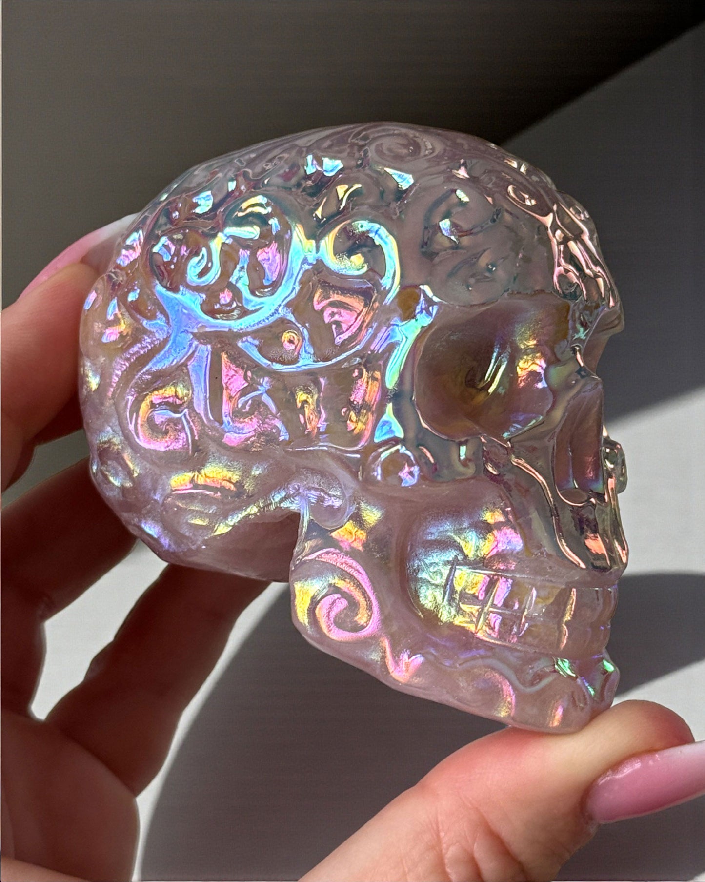 Aura Rose Quartz Skull