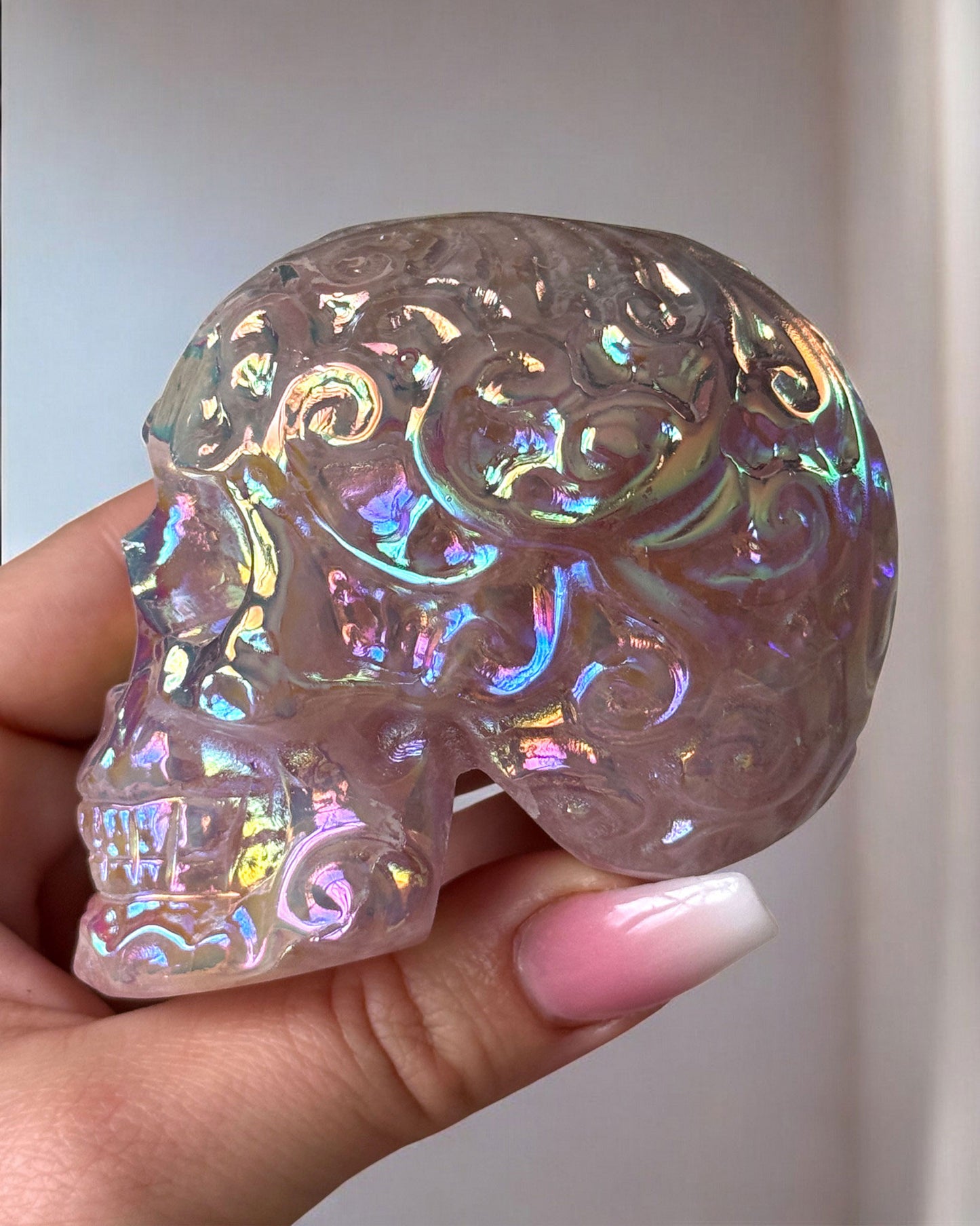 Aura Rose Quartz Skull