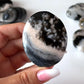 Black Flower Agate Palm Stone