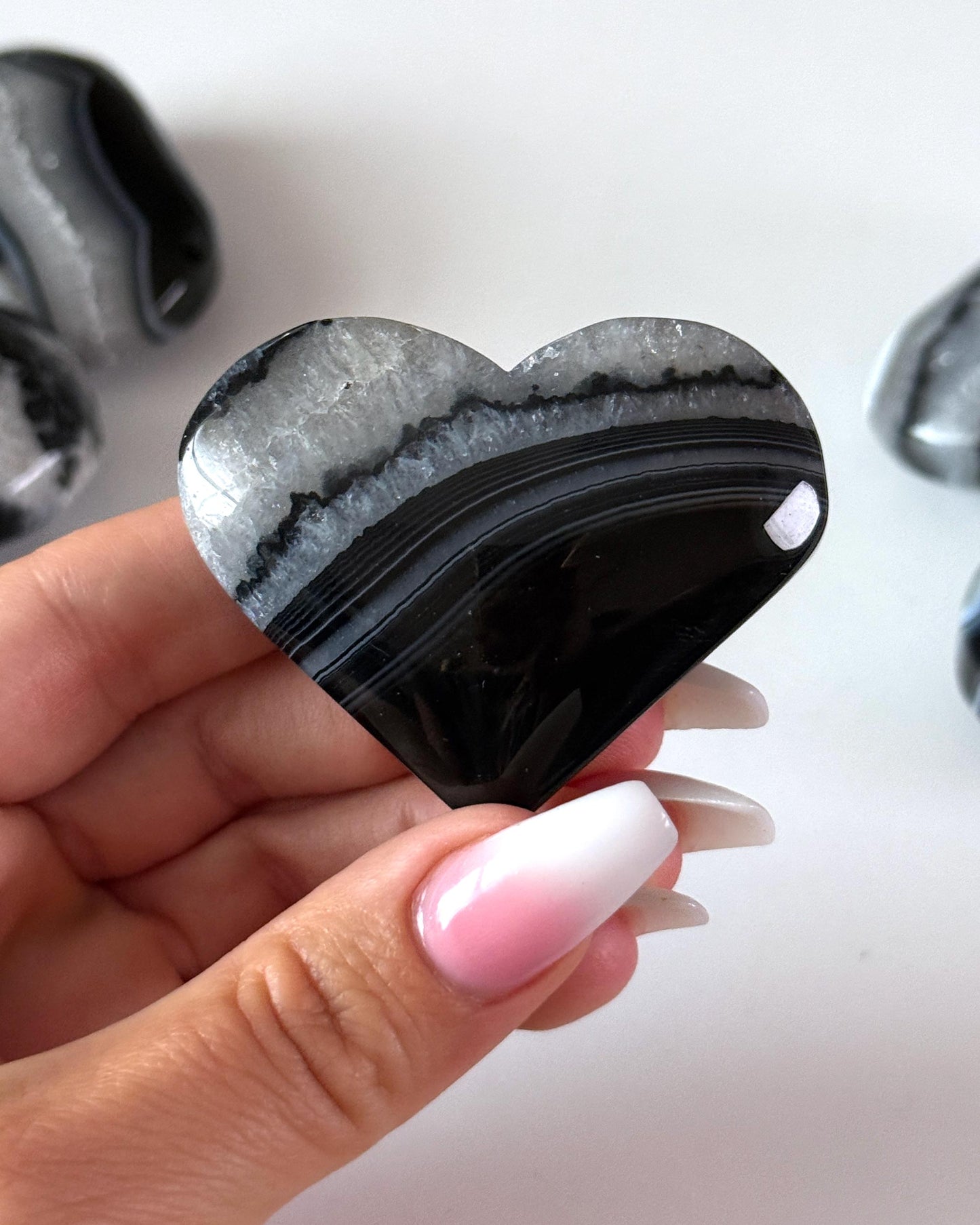 Black Agate Heart Carving
