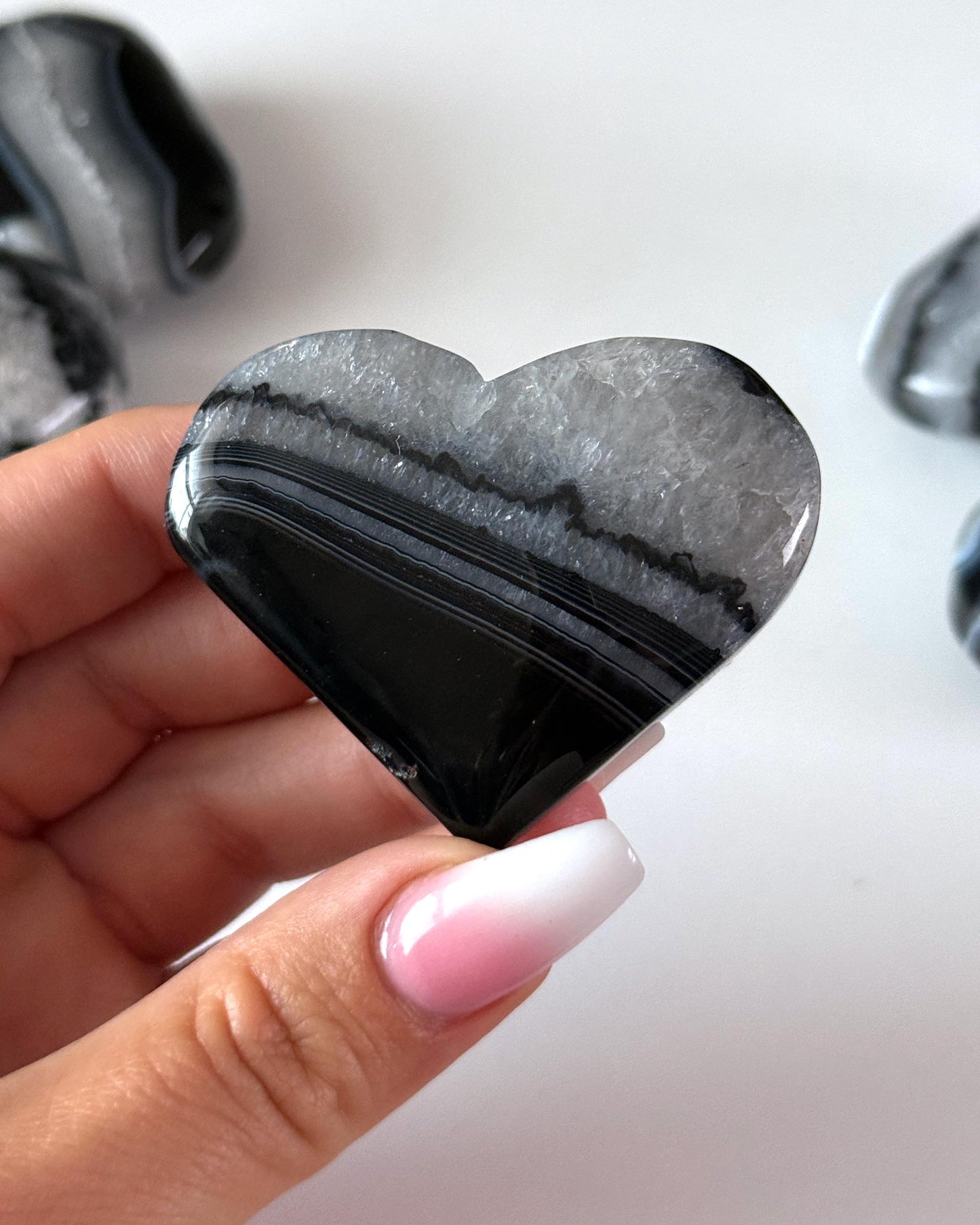 Black Agate Heart Carving