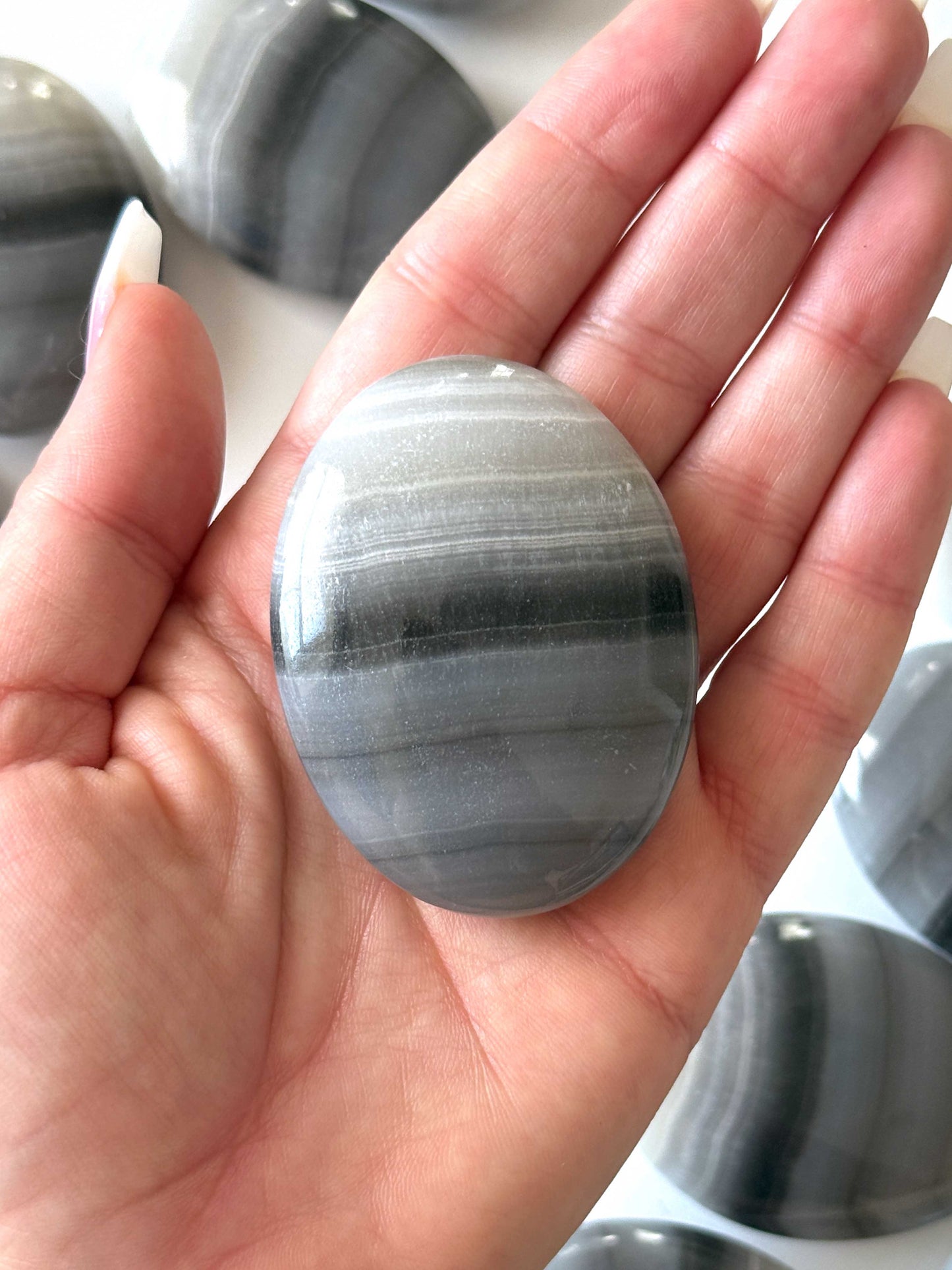 Banded Black Onyx Palm Stone