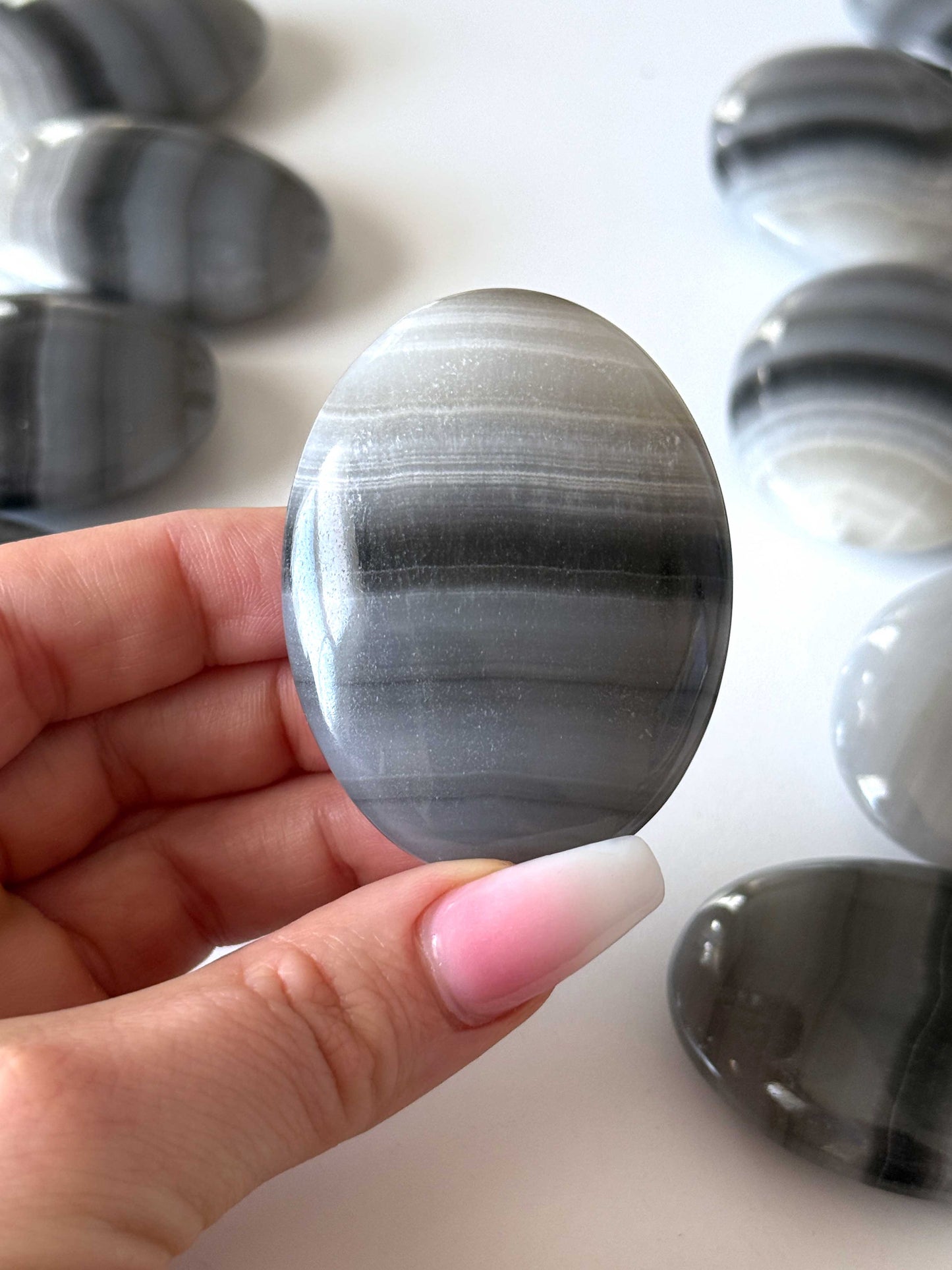 Banded Black Onyx Palm Stone