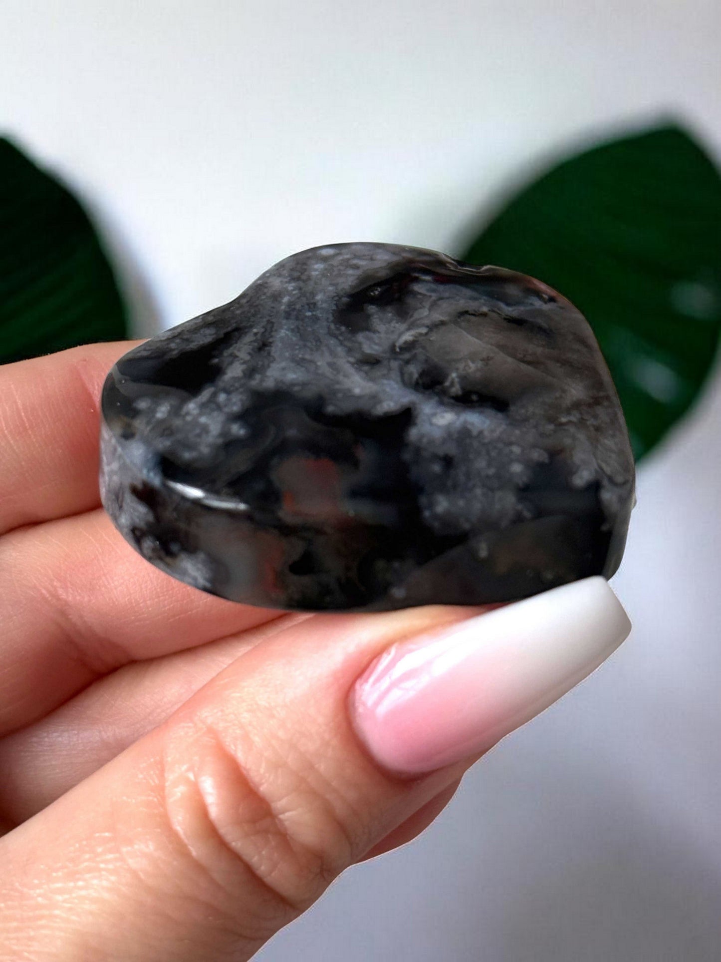 Black Flower Agate Heart