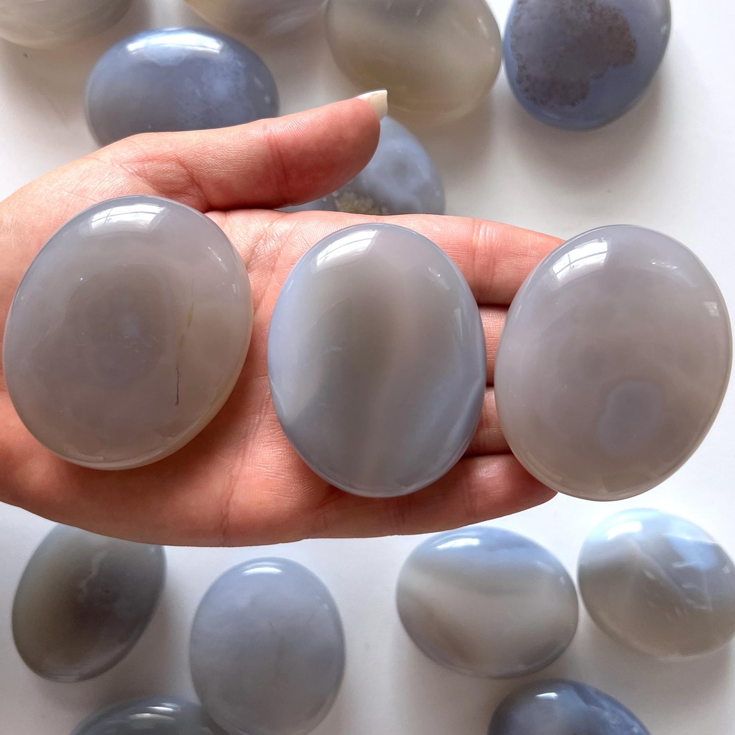 Blue Chalcedony Palm Stone