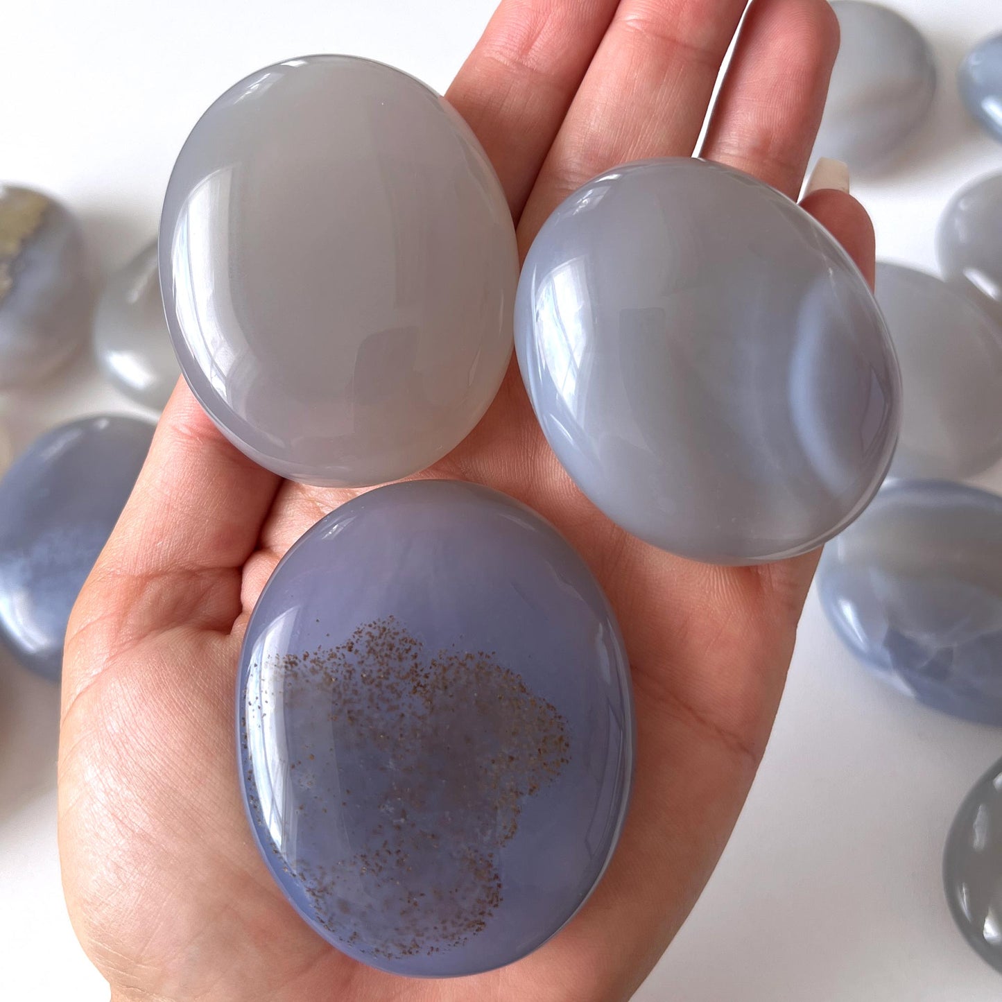 Blue Chalcedony Palm Stone