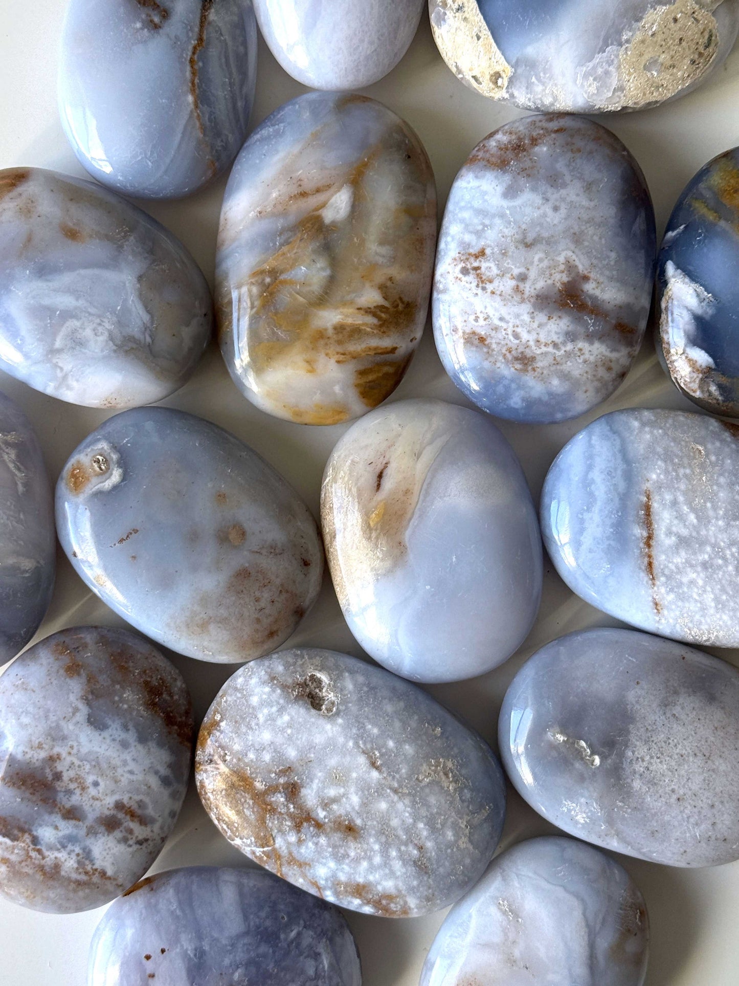Blue Gold Chalcedony Palm Stone