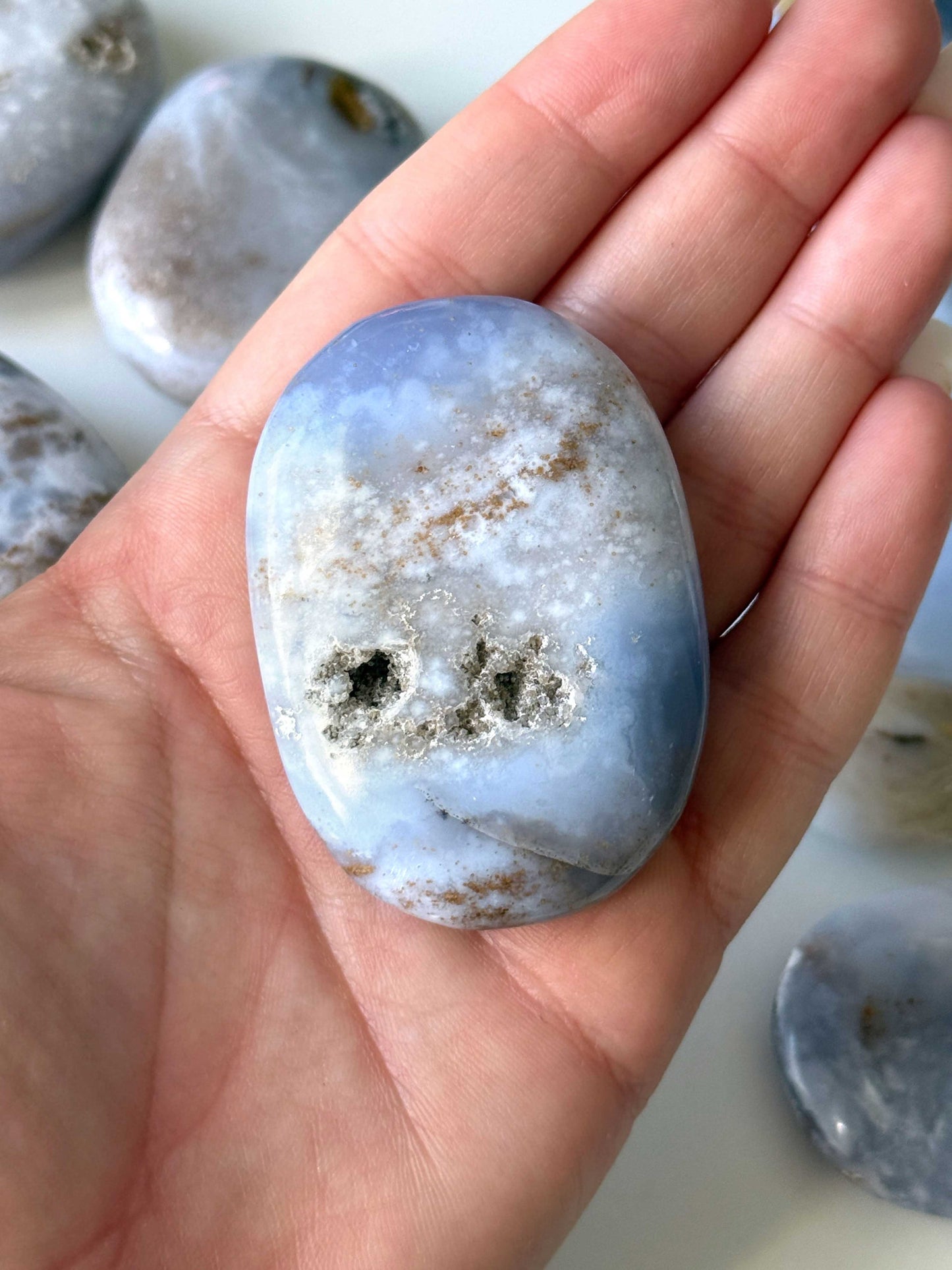Blue Gold Chalcedony Palm Stone
