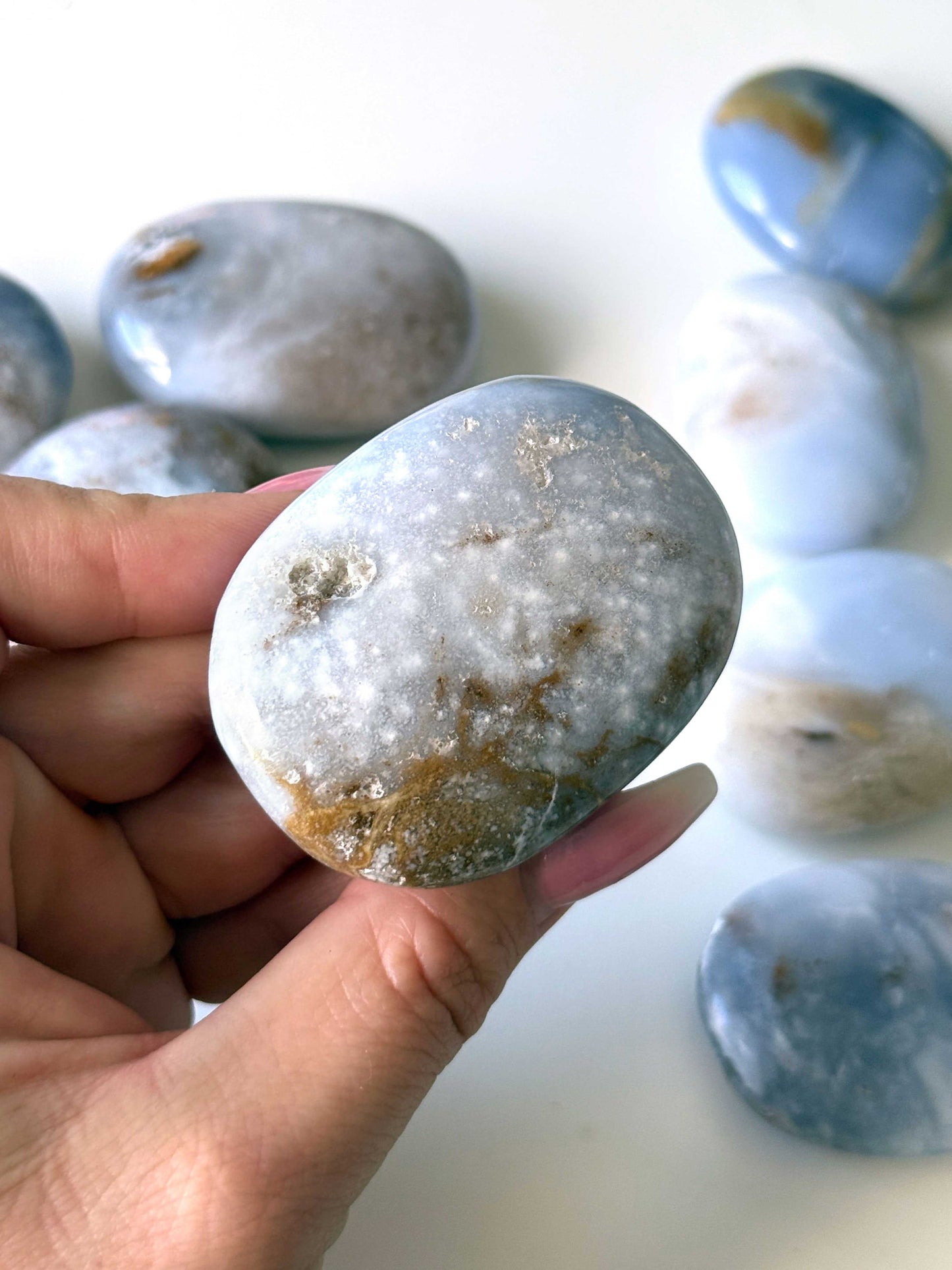 Blue Gold Chalcedony Palm Stone