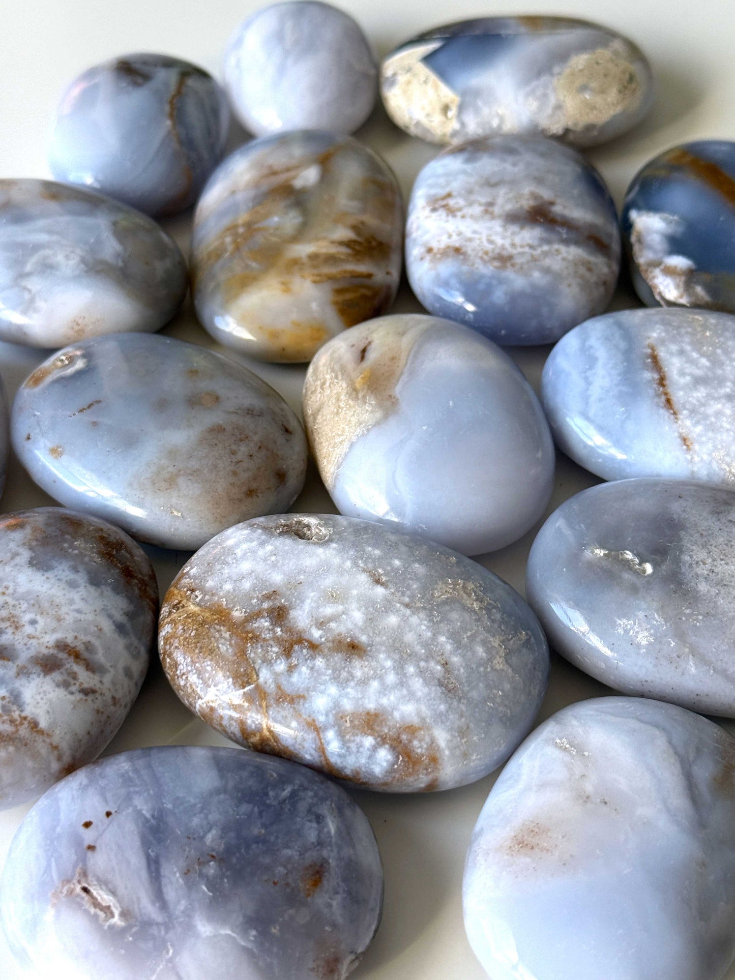 Blue Gold Chalcedony Palm Stone