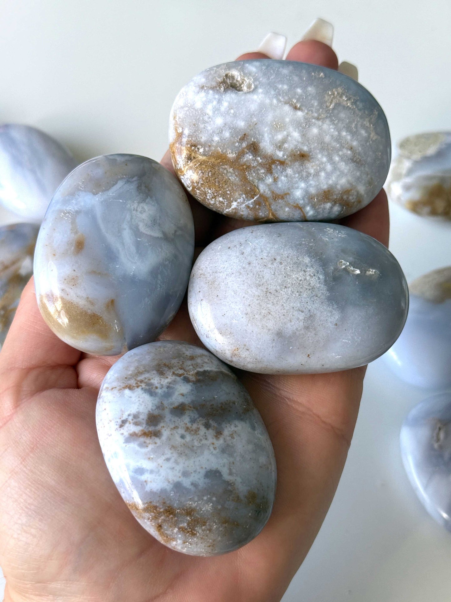 Blue Gold Chalcedony Palm Stone