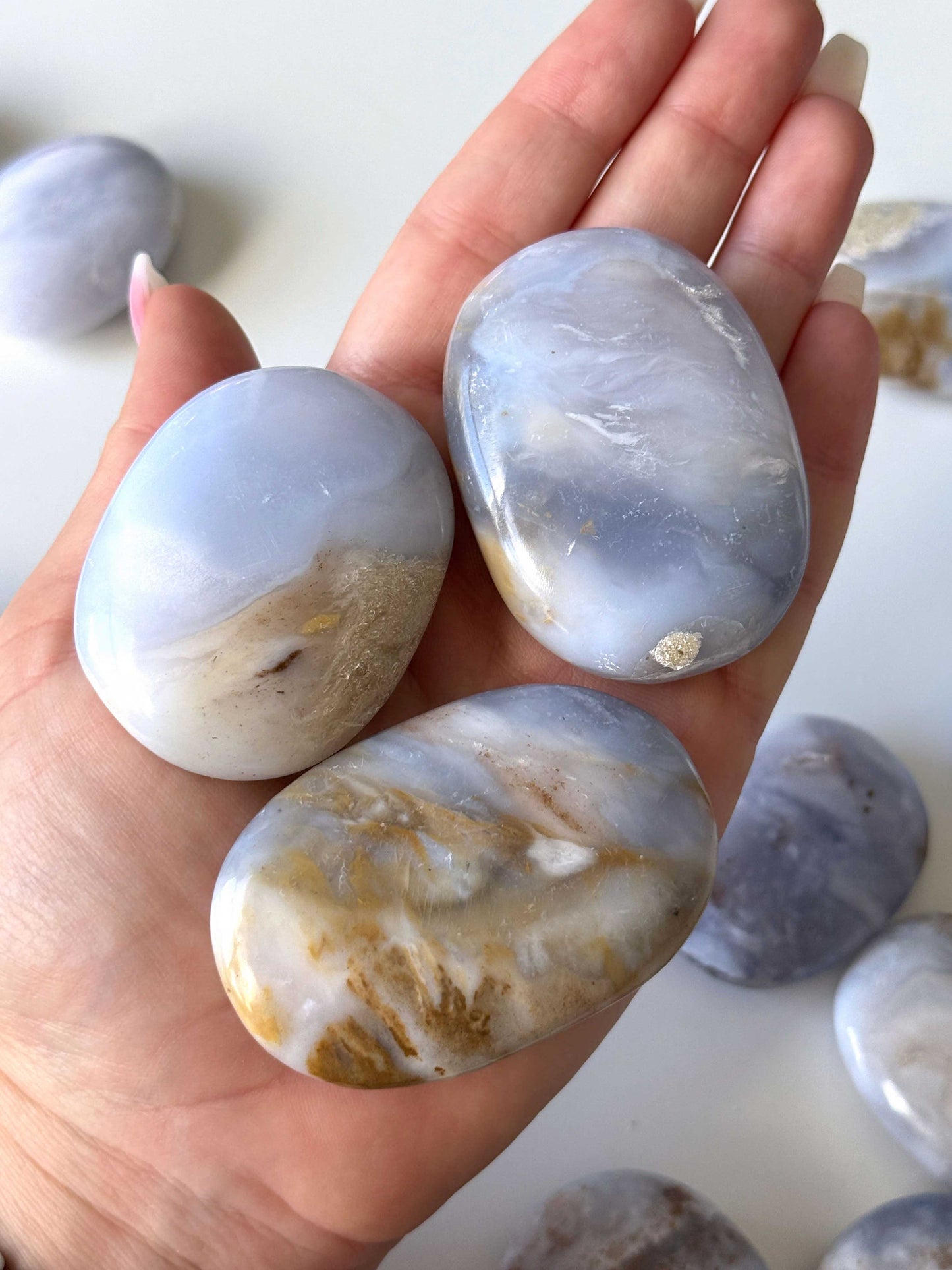 Blue Gold Chalcedony Palm Stone