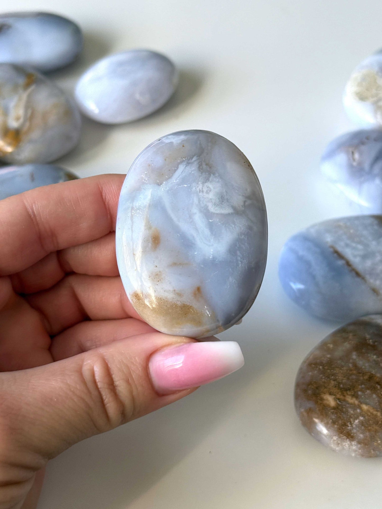 Blue Gold Chalcedony Palm Stone