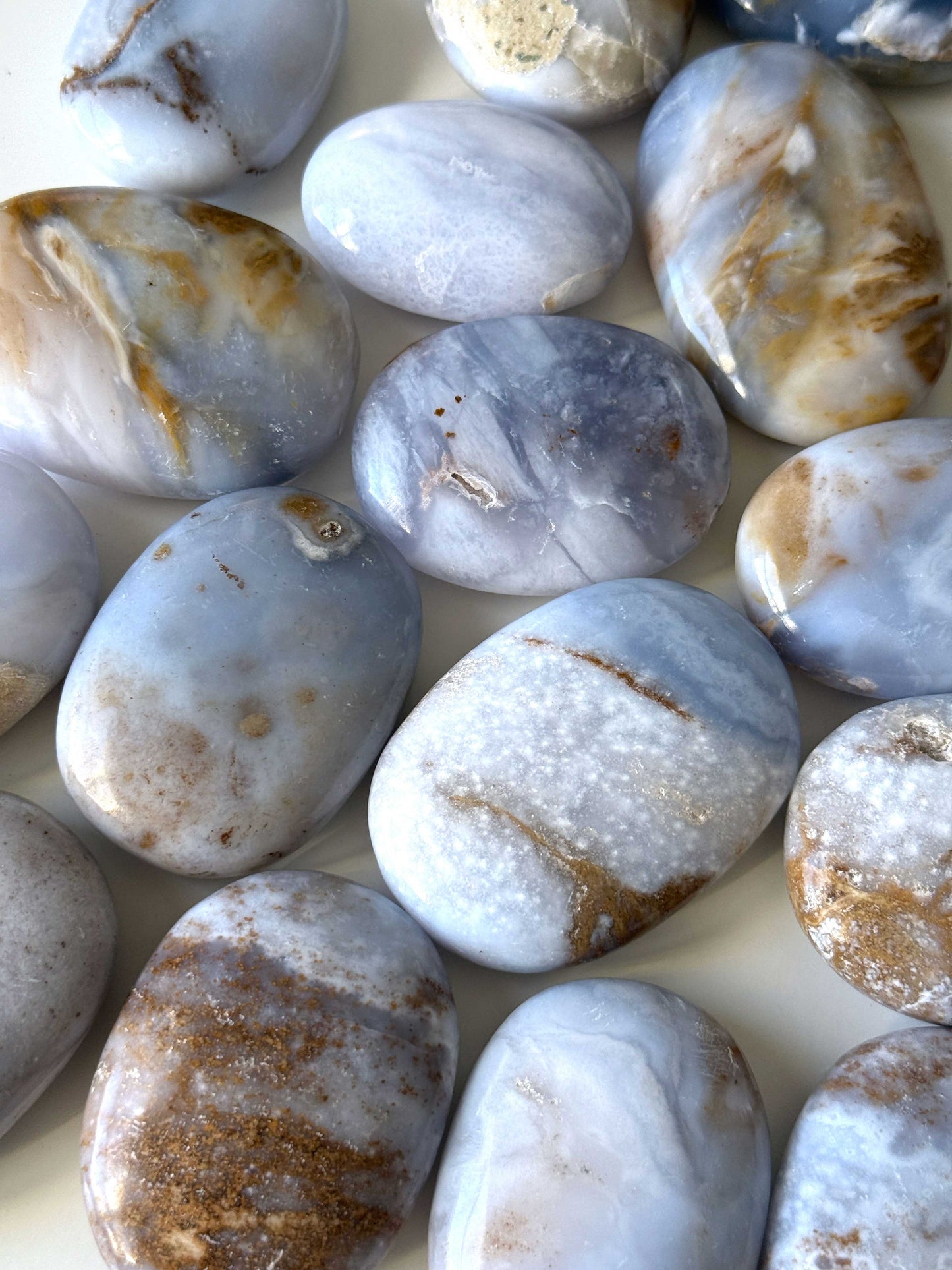 Blue Gold Chalcedony Palm Stone