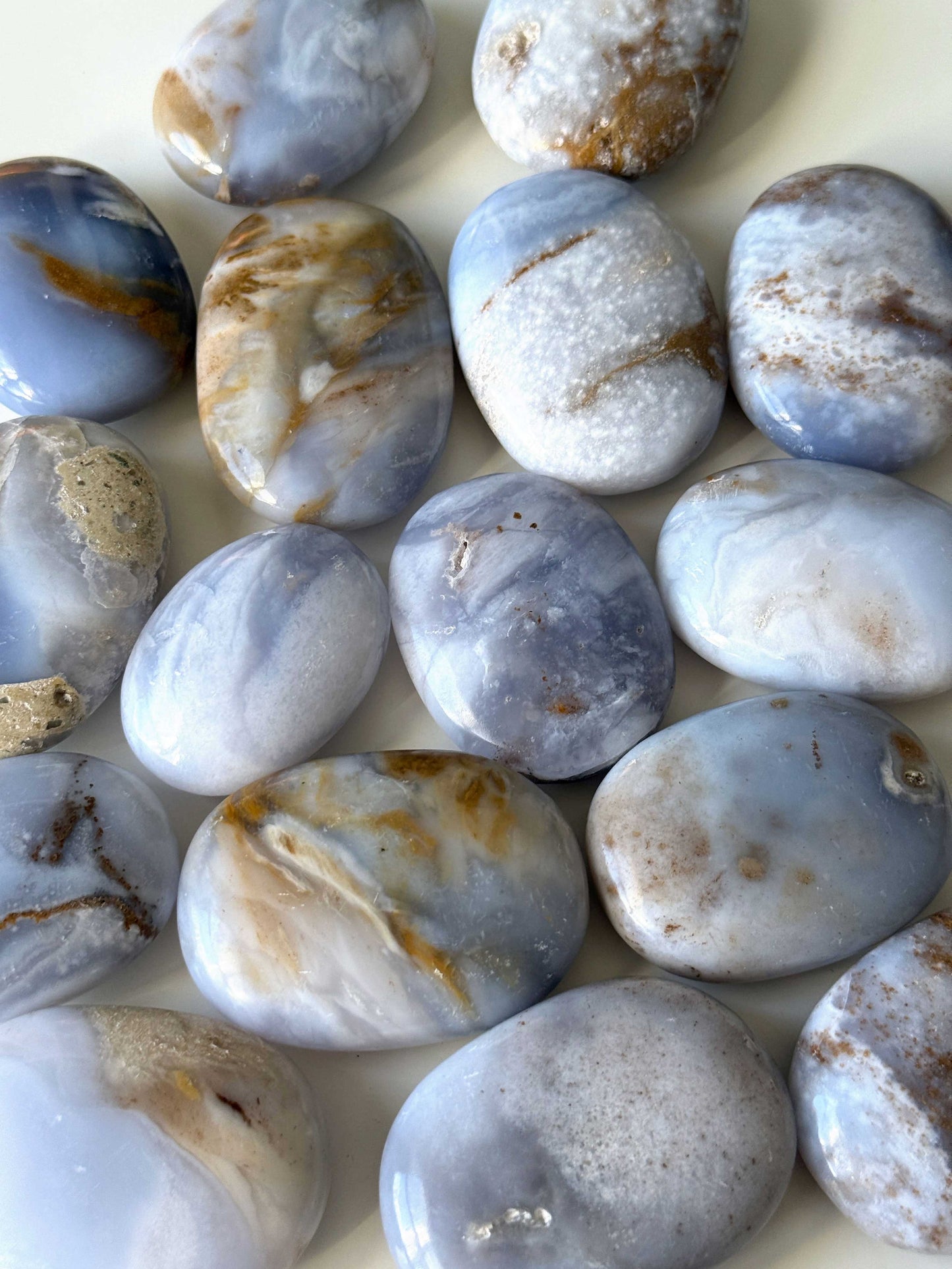 Blue Gold Chalcedony Palm Stone