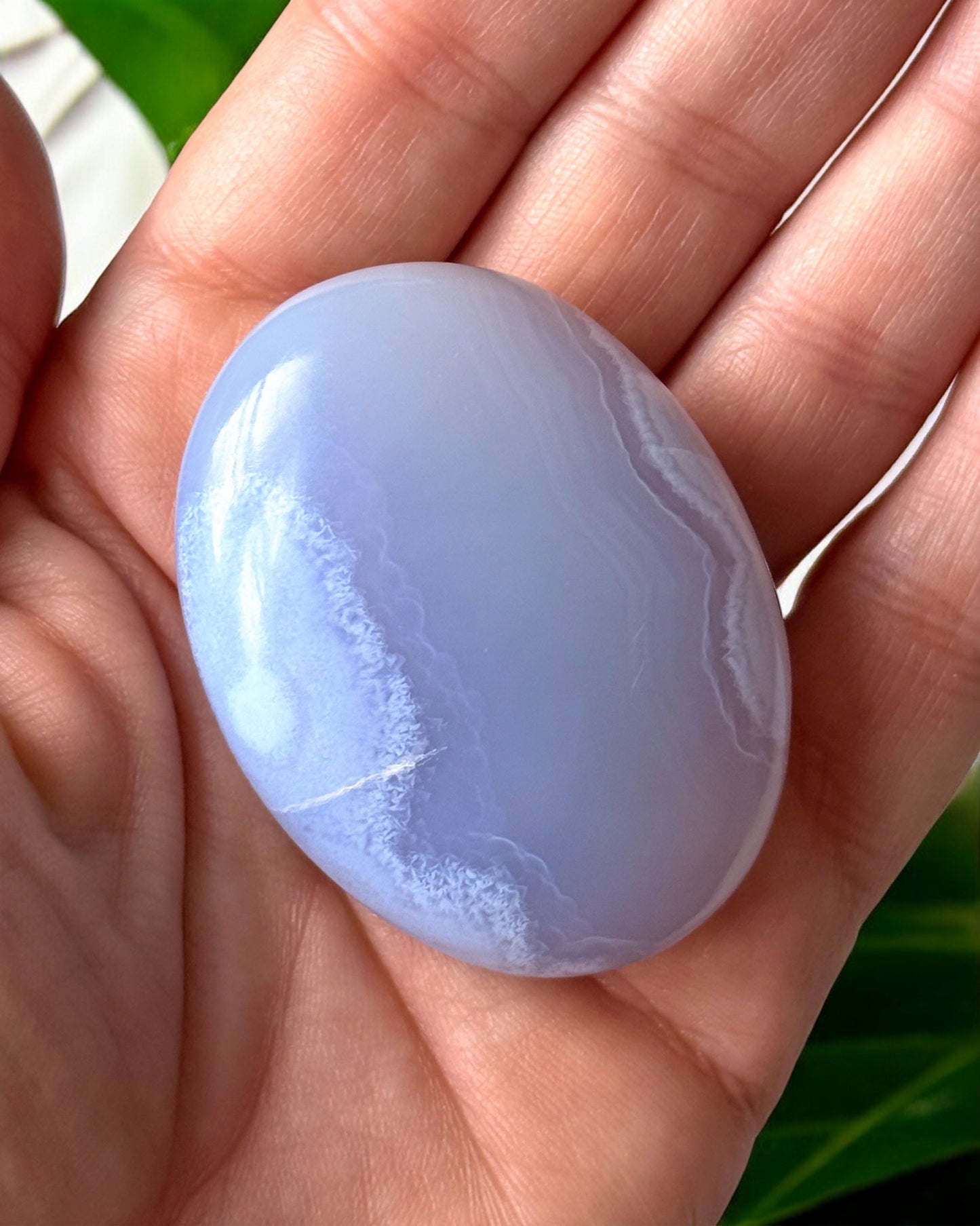 Blue Lace Agate Palm Stone