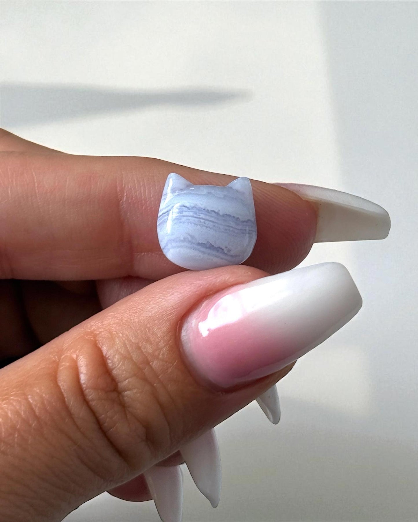 Blue Lace Agate Kitty Face Mini Carving