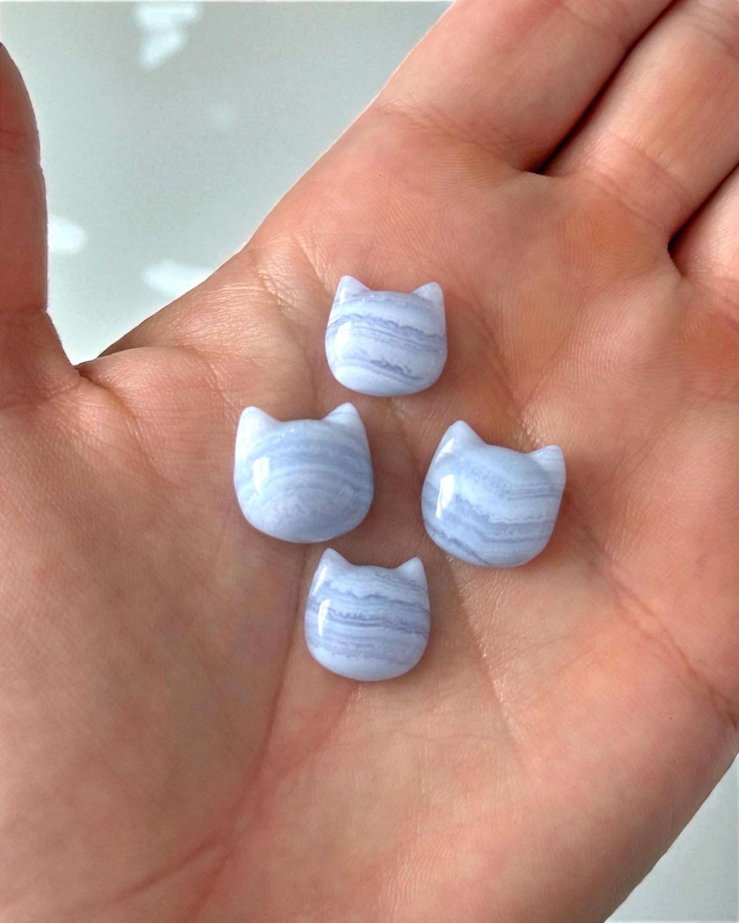 Blue Lace Agate Kitty Face Mini Carving