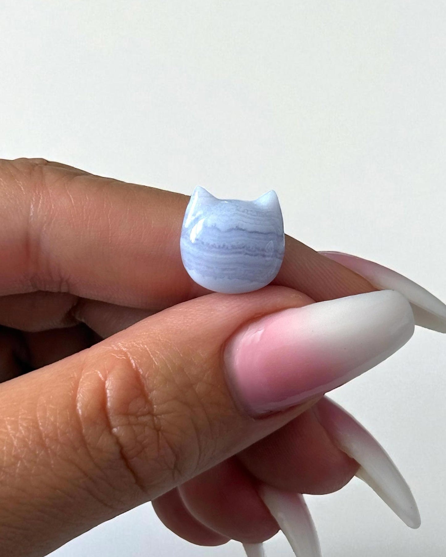 Blue Lace Agate Kitty Face Mini Carving