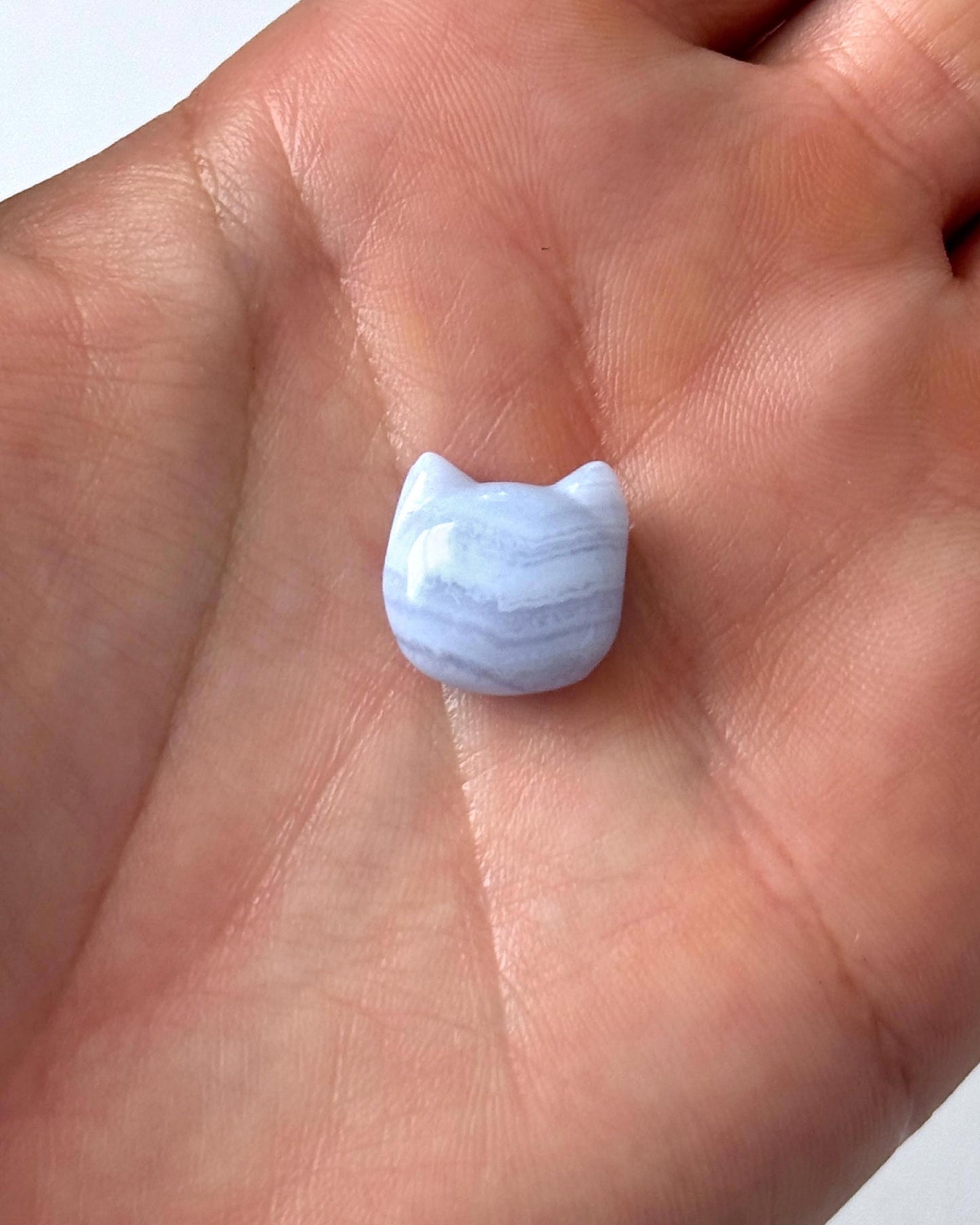 Blue Lace Agate Kitty Face Mini Carving