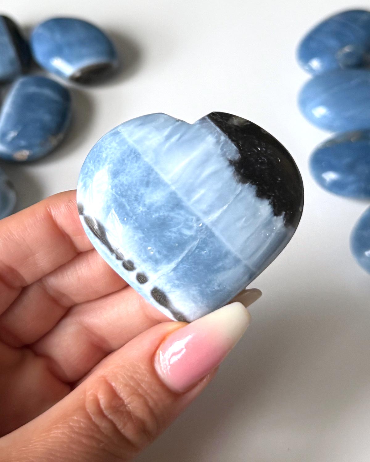 Blue Opal Moss Agate Heart Carving