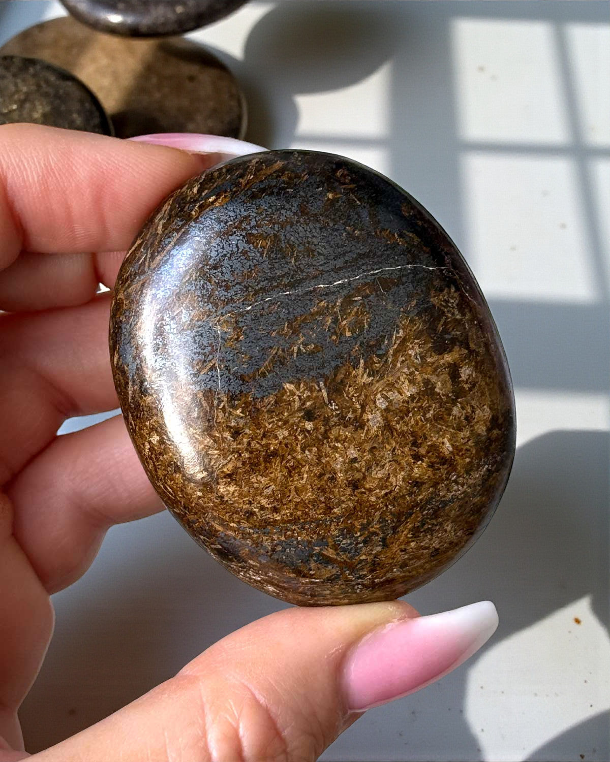 Bronzite with Hematite Palm Stone