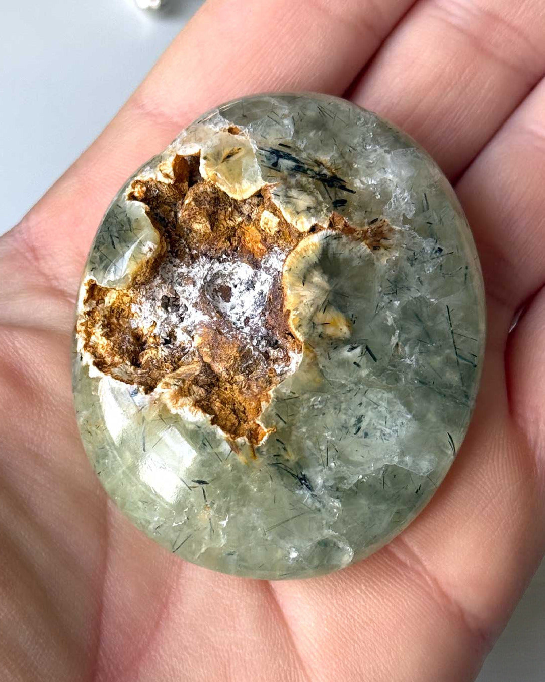 Druzy Prehnite Palm Stone