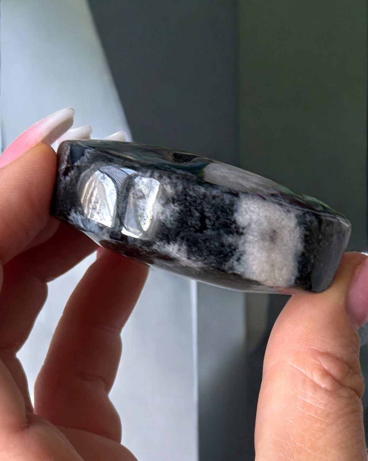 Druzy Black Flower Agate Palm Stone