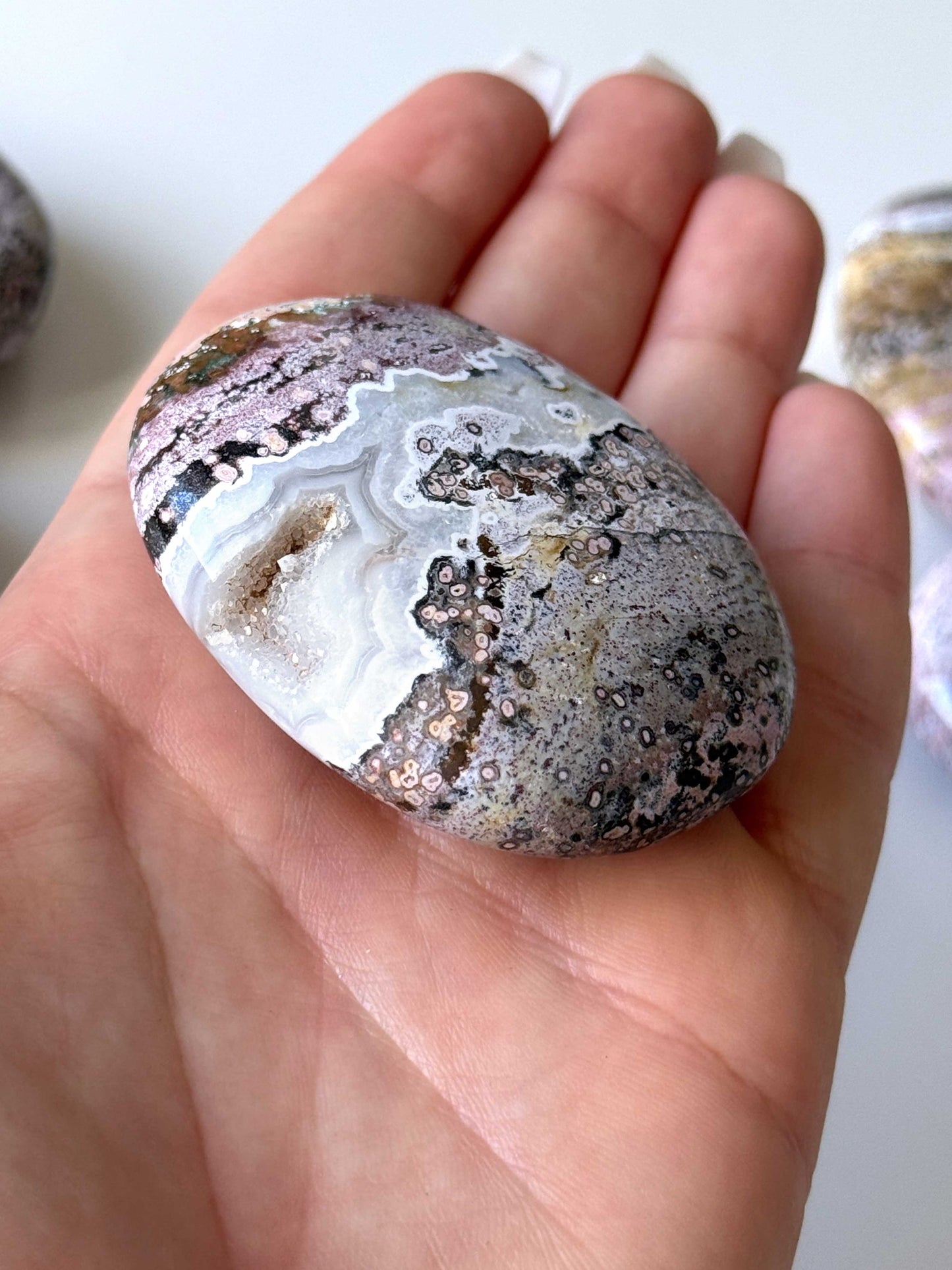 Druzy Pink Sea Jasper Palm Stone