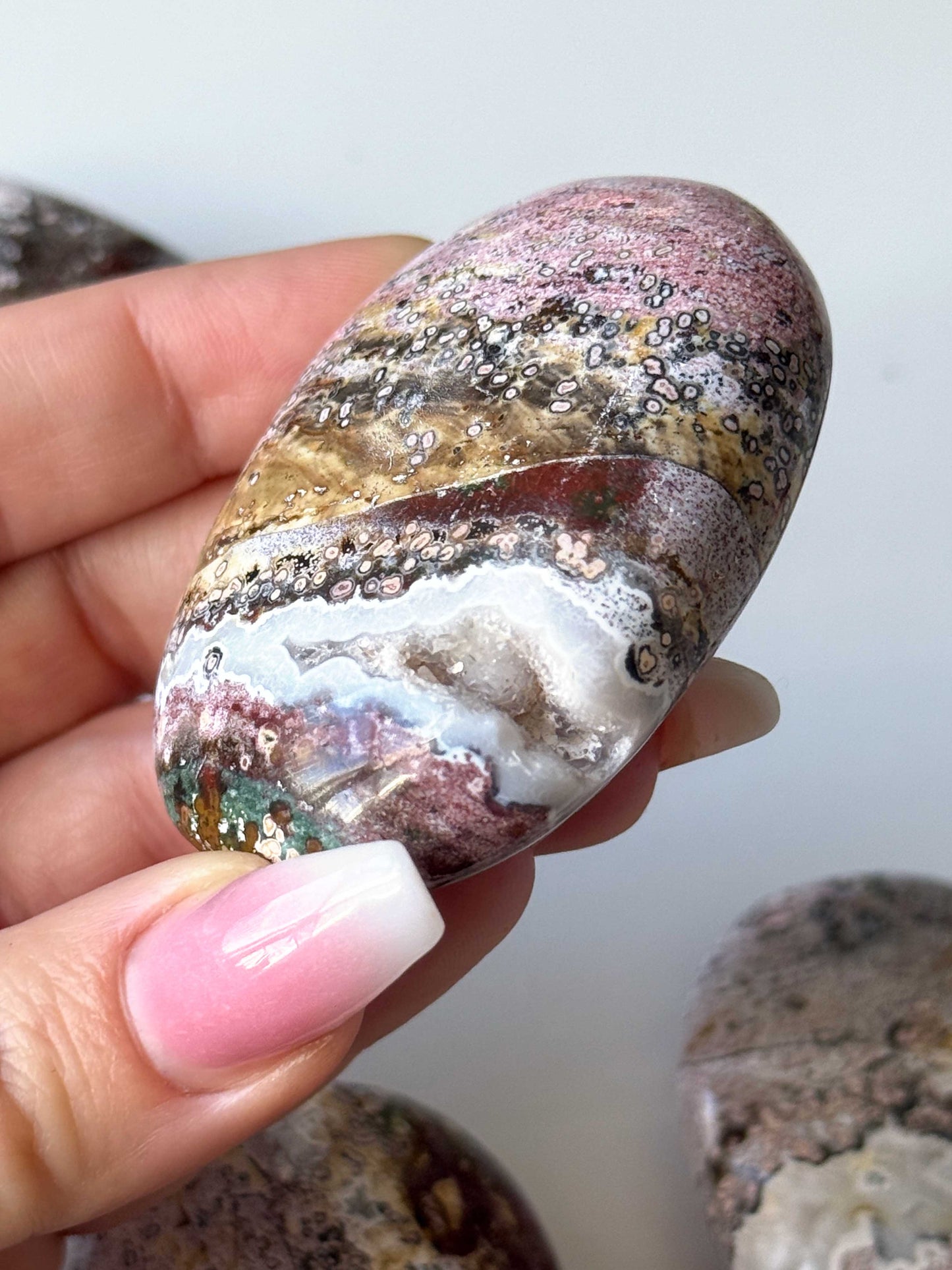 Druzy Pink Sea Jasper Palm Stone